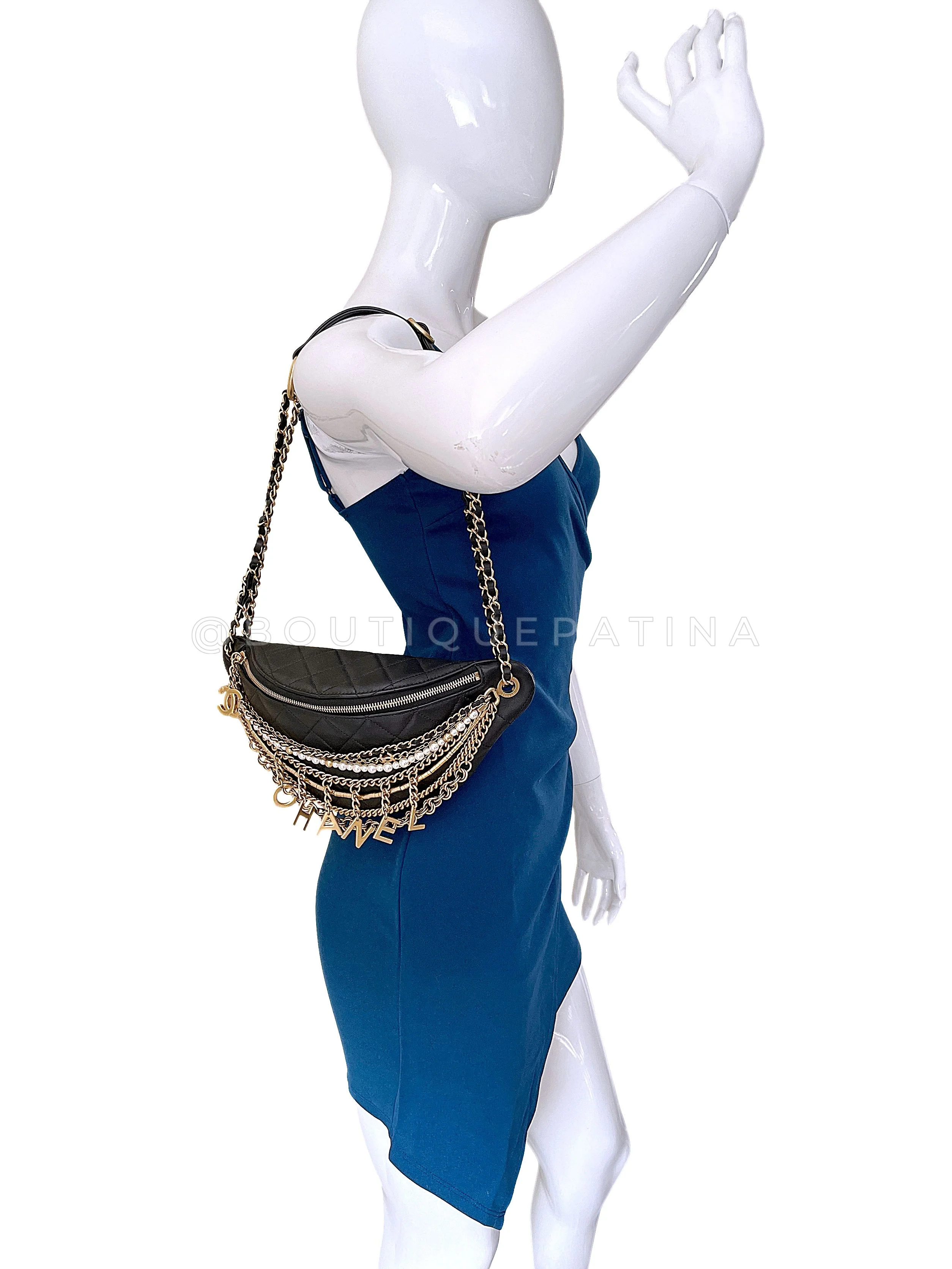 Chanel 19A Black All About Chains Pearl Fanny Pack Bag GHW 1LP - Image 12
