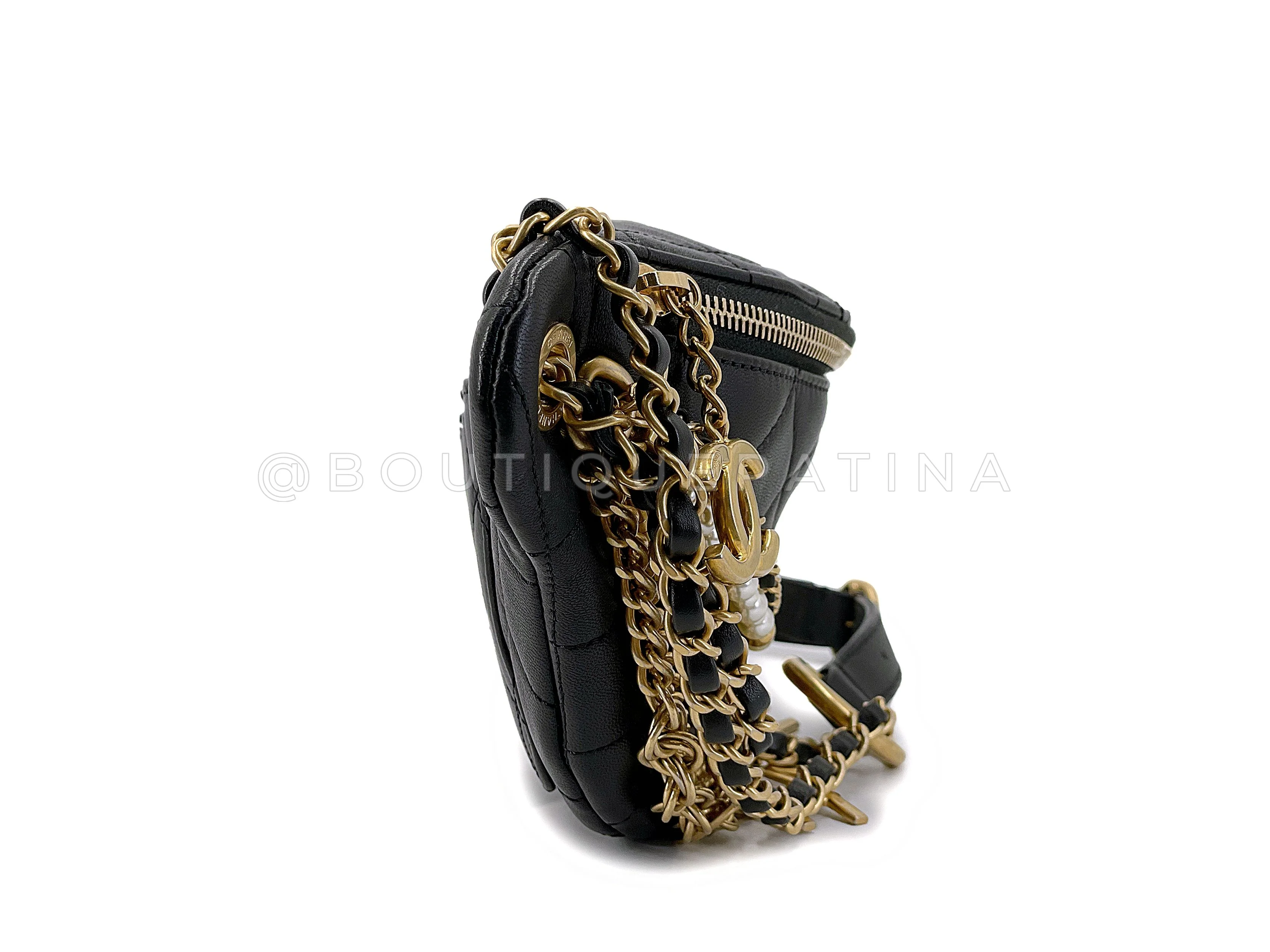 Chanel 19A Black All About Chains Pearl Fanny Pack Bag GHW 1LP - Image 3
