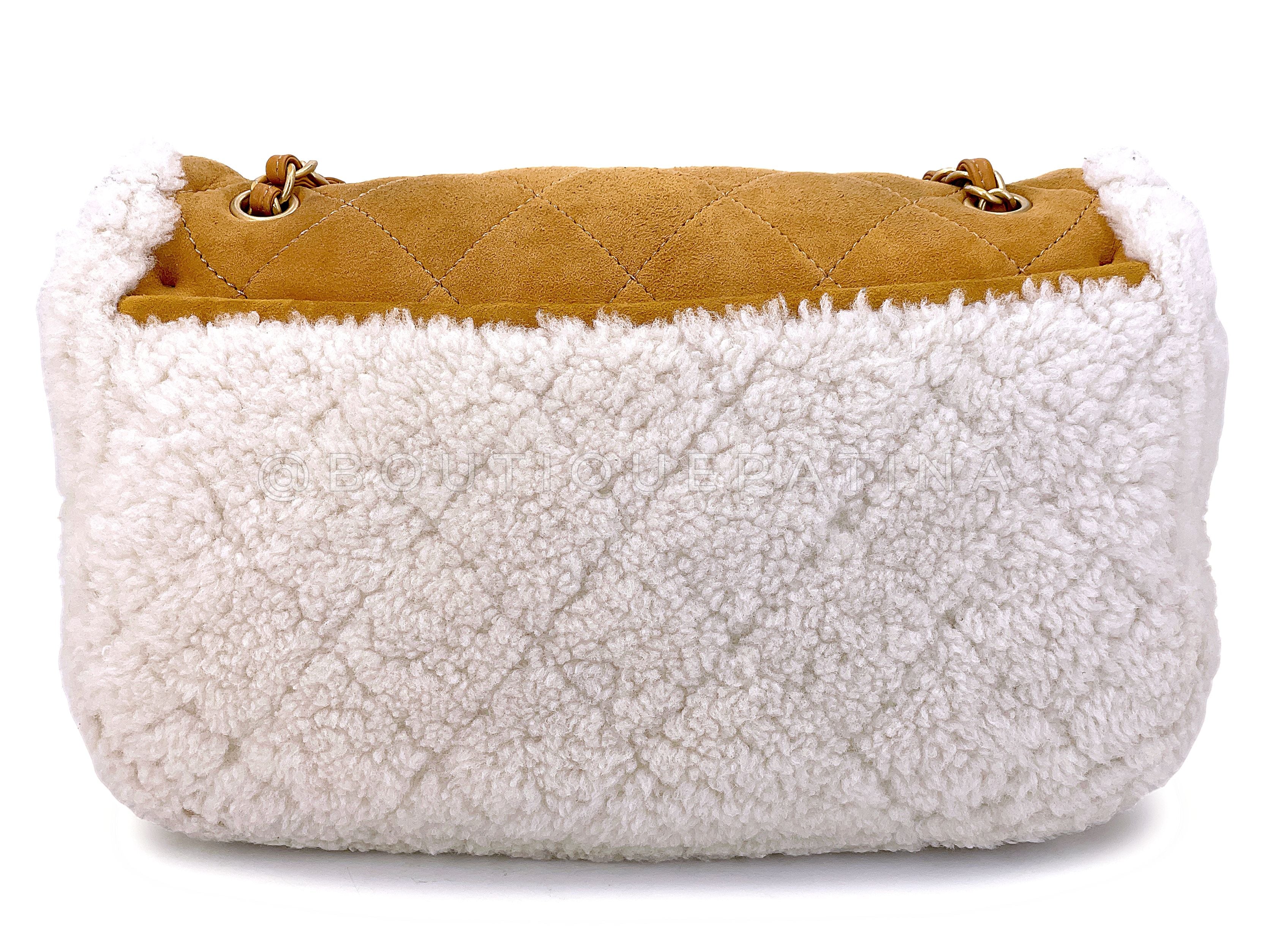 Chanel 2018 Coco Neige Jumbo Camel Caramel Suede Shearling Flap Bag A54 - Image 5