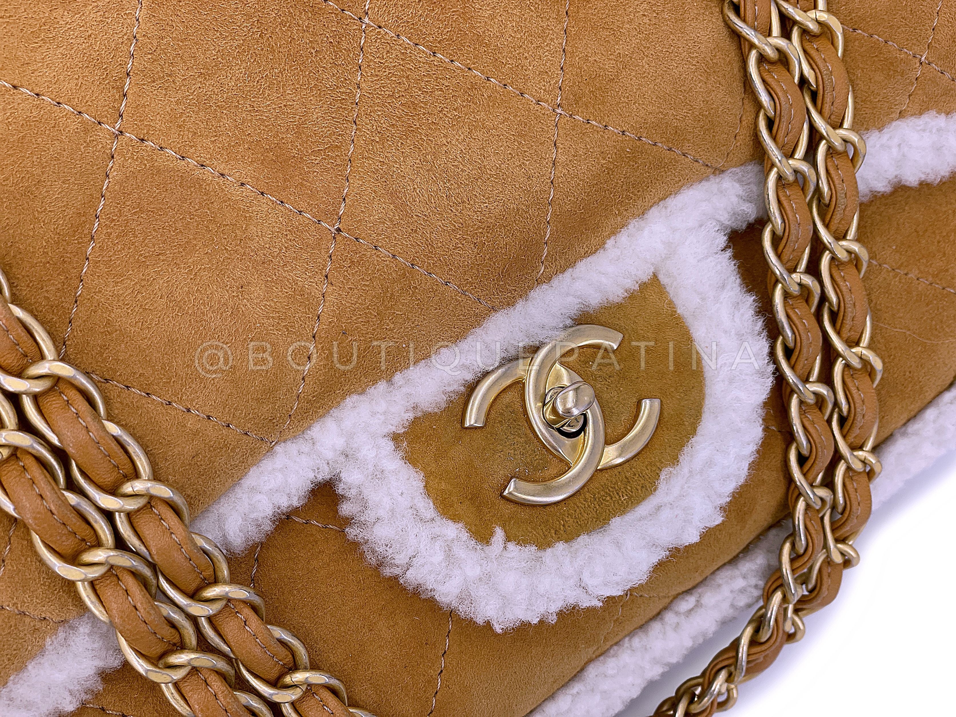 Chanel 2018 Coco Neige Jumbo Camel Caramel Suede Shearling Flap Bag A54 - Image 8