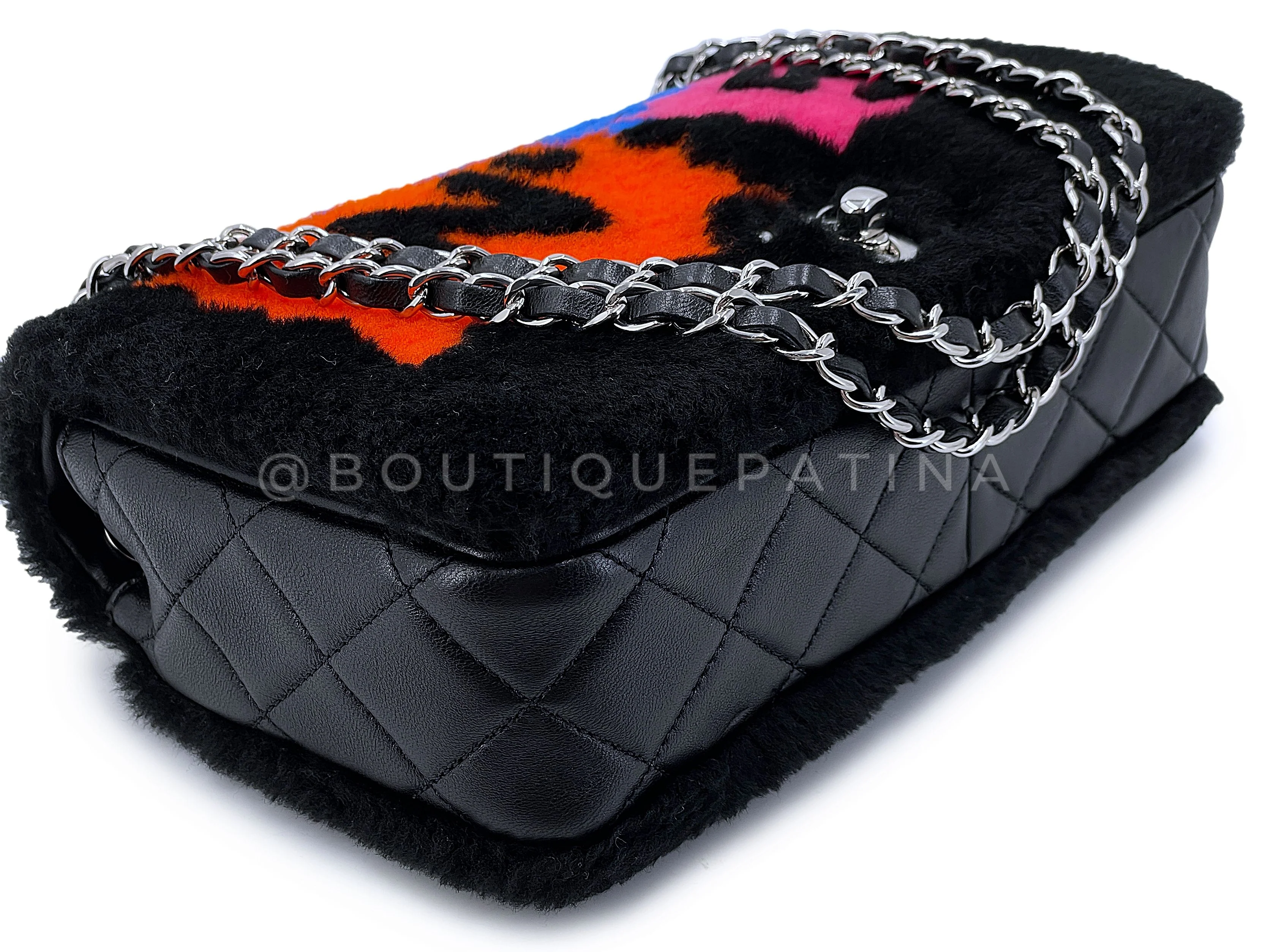 Rare Chanel 2014 Supermarket Comic Black Multicolor Shearling Flap Bag - Image 7