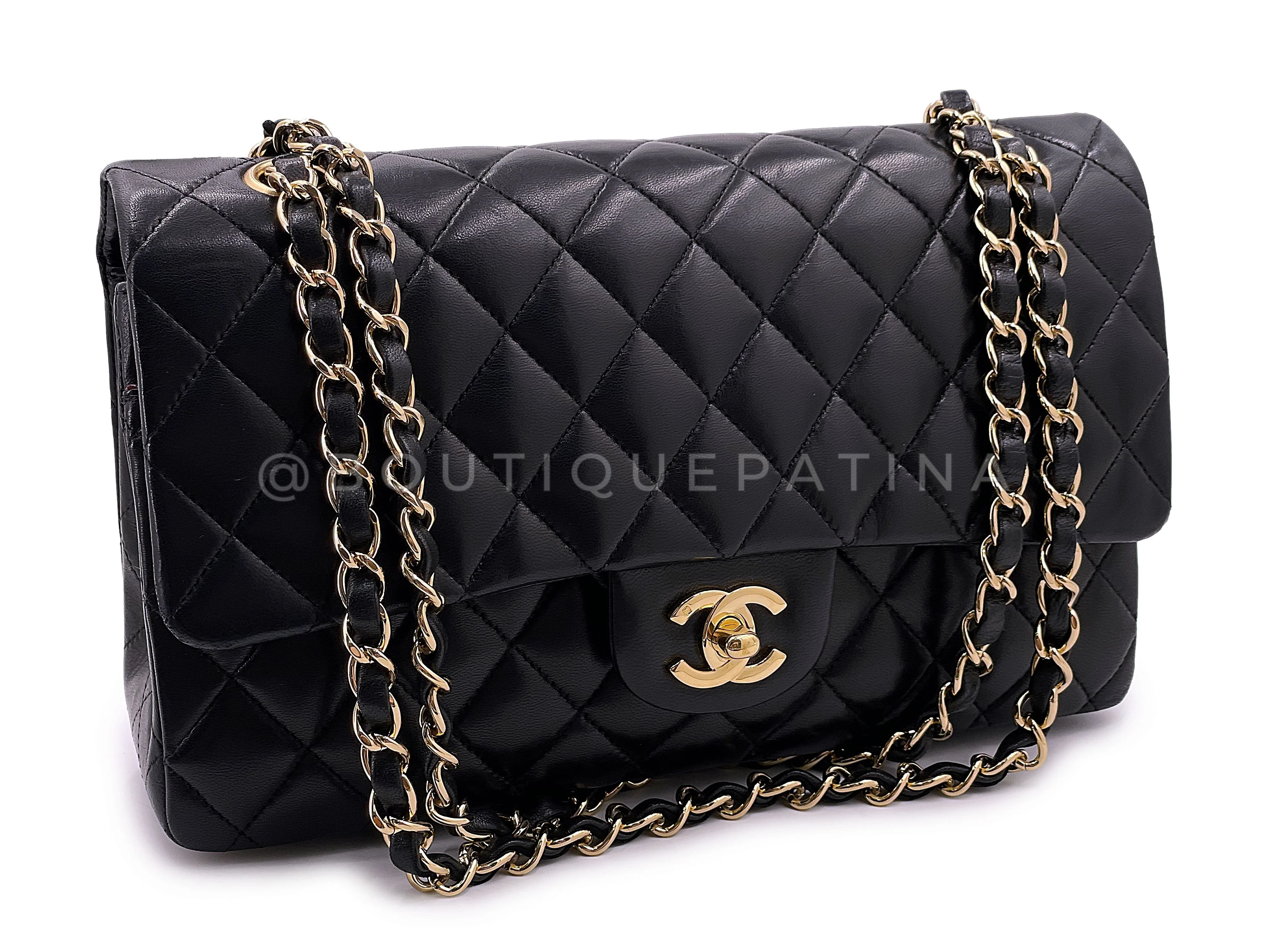 Pristine Chanel 2008 Vintage Black Medium Classic Double Flap Bag 24k GHW Lambskin 0O3 - Image 2