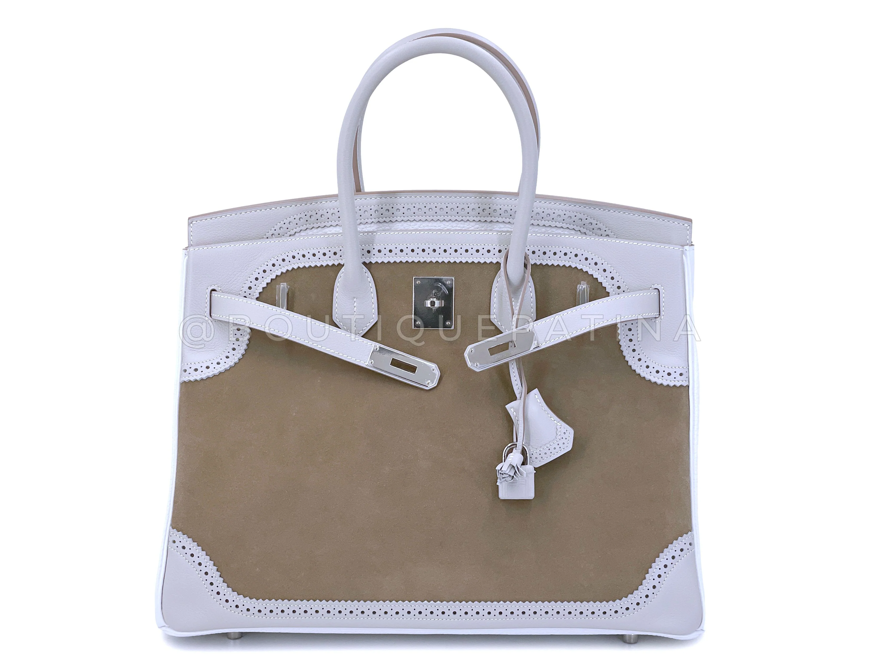 Rare Hermès Ghillies 35cm Birkin Grizzly Doblis Suede Gris Perle PHW - Image 13