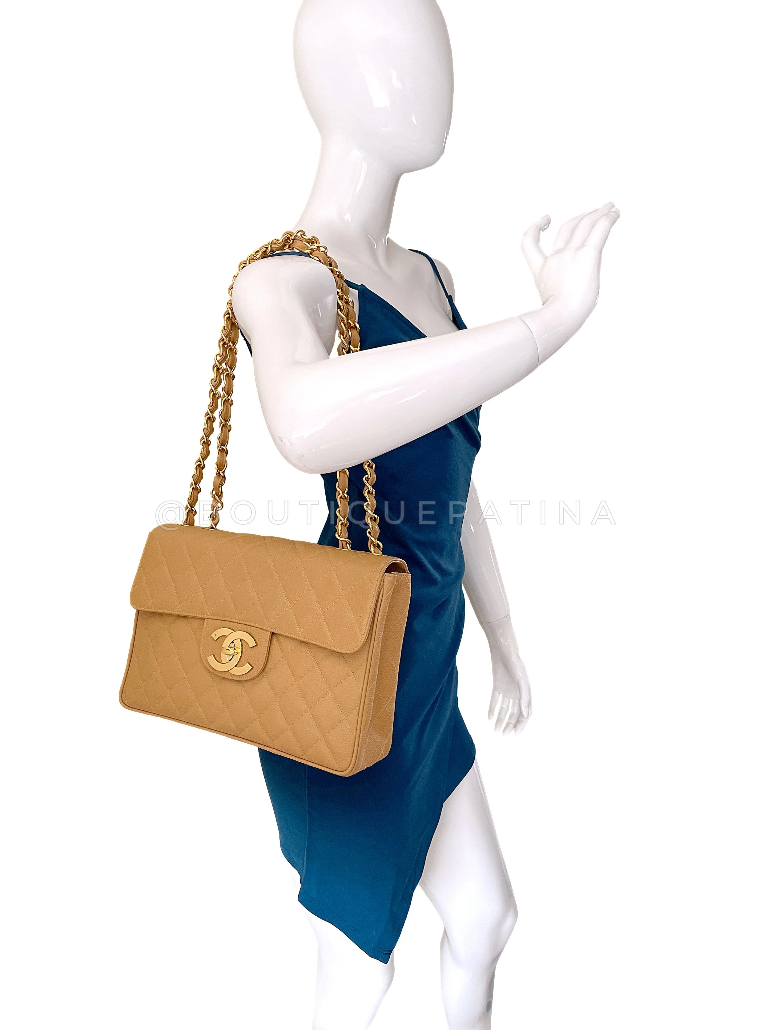 Chanel 1994 Vintage Caramel Beige Caviar Jumbo Classic Flap Bag 24k GHW I7H - Image 15