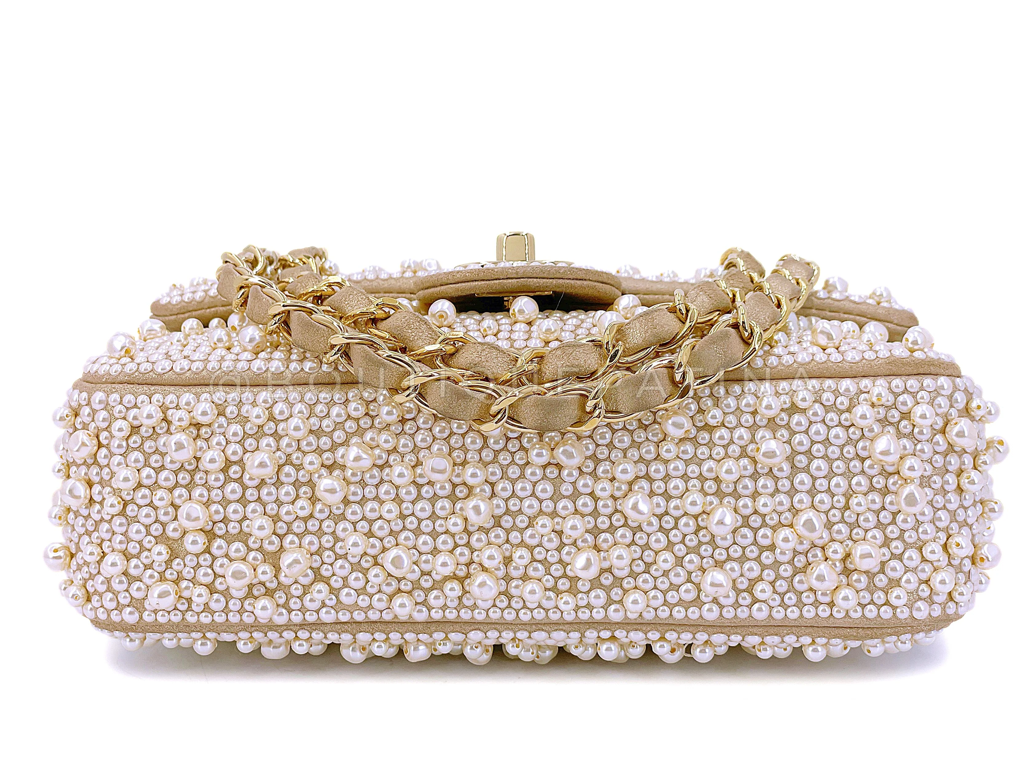 Rare Chanel 17A Pearl Mini Flap Bag Paris-Cosmopolite Metiers D'Art Pale Gold FWW - Image 6
