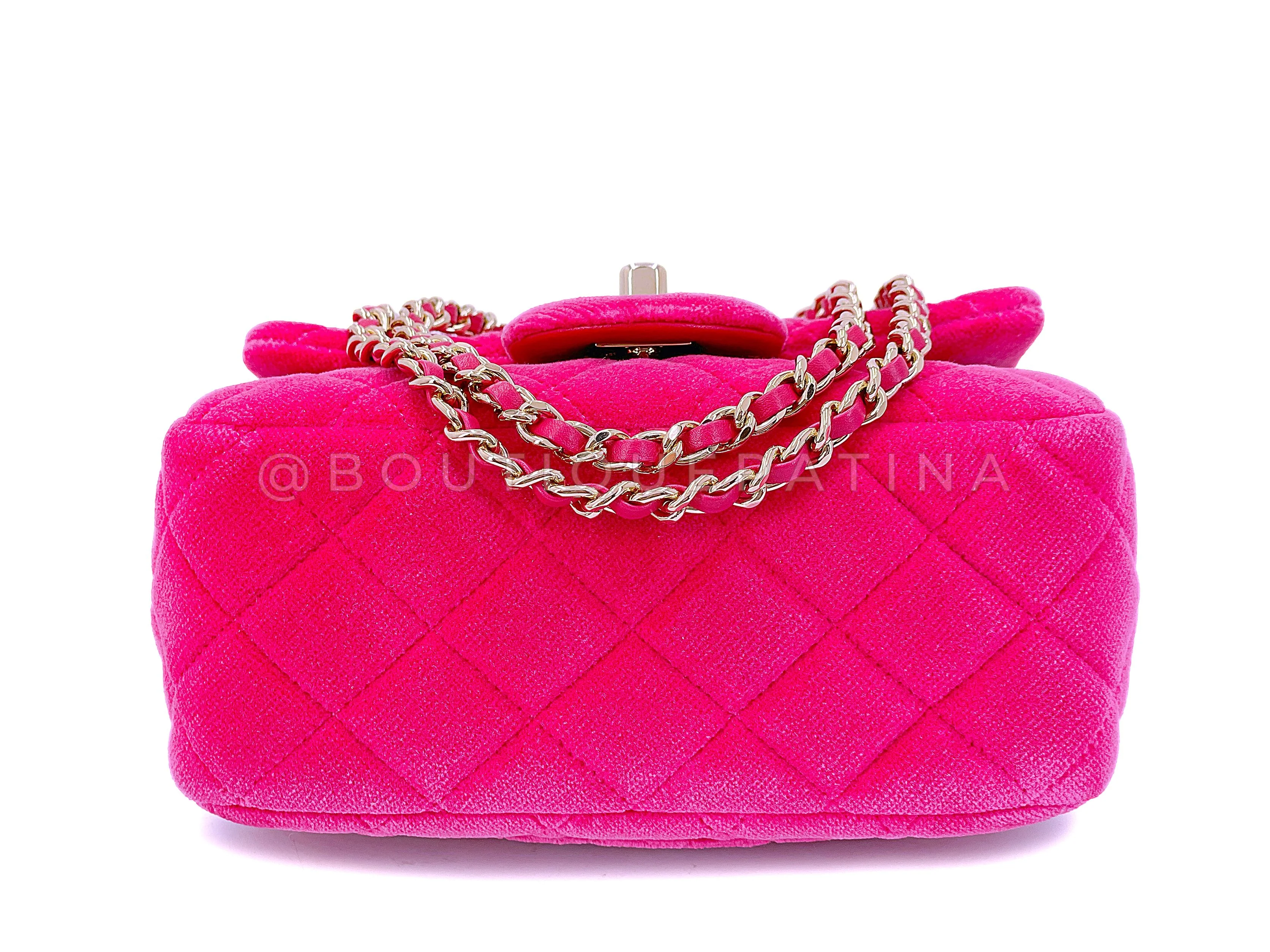 Chanel Pink Fuchsia Velvet Pearl Crush Crystal Charm Mini Flap Bag GHW - Image 6