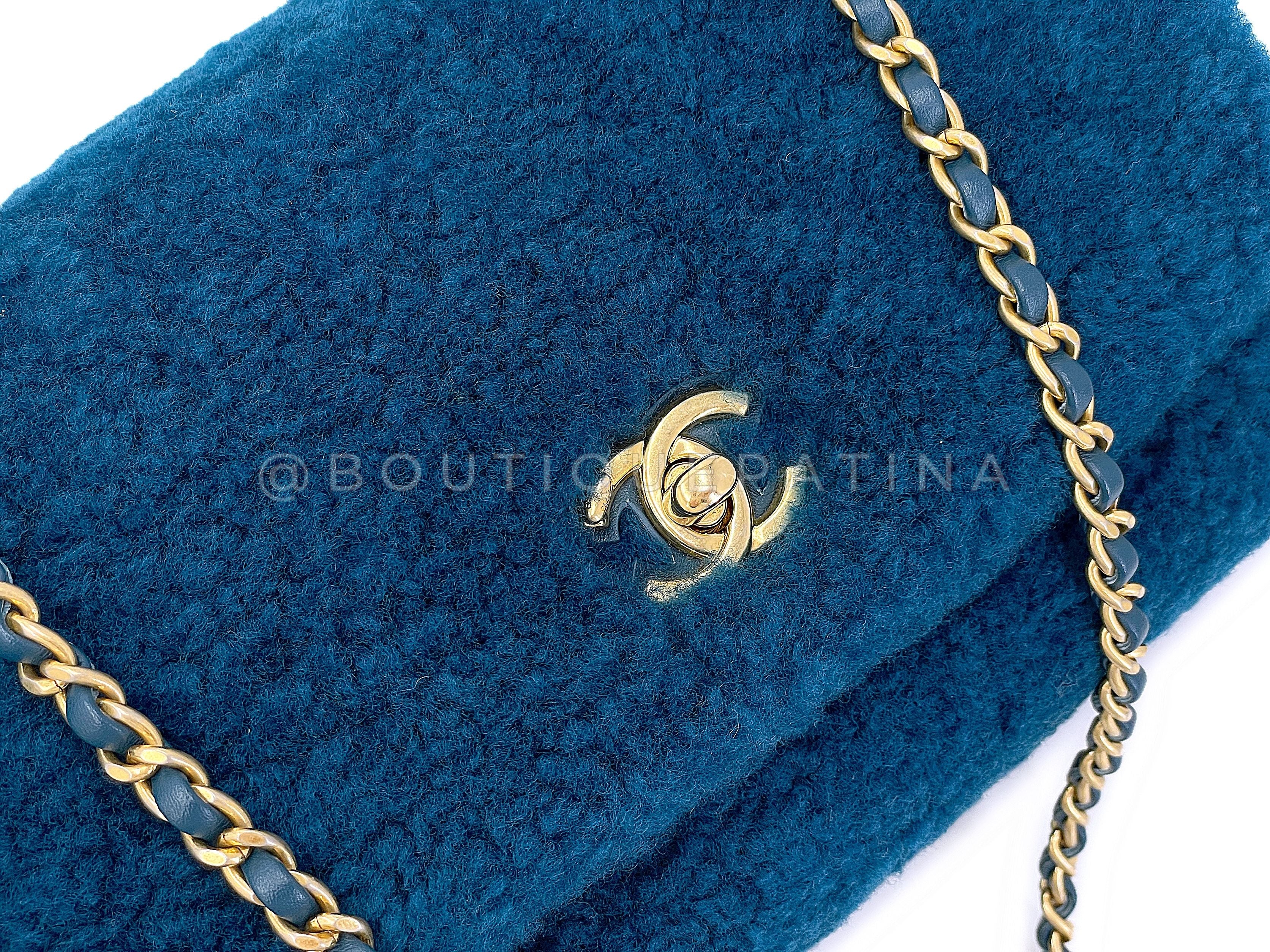 Chanel Teal Blue Shearling Fur Small Coco Handle Flap Bag GHW - Image 9