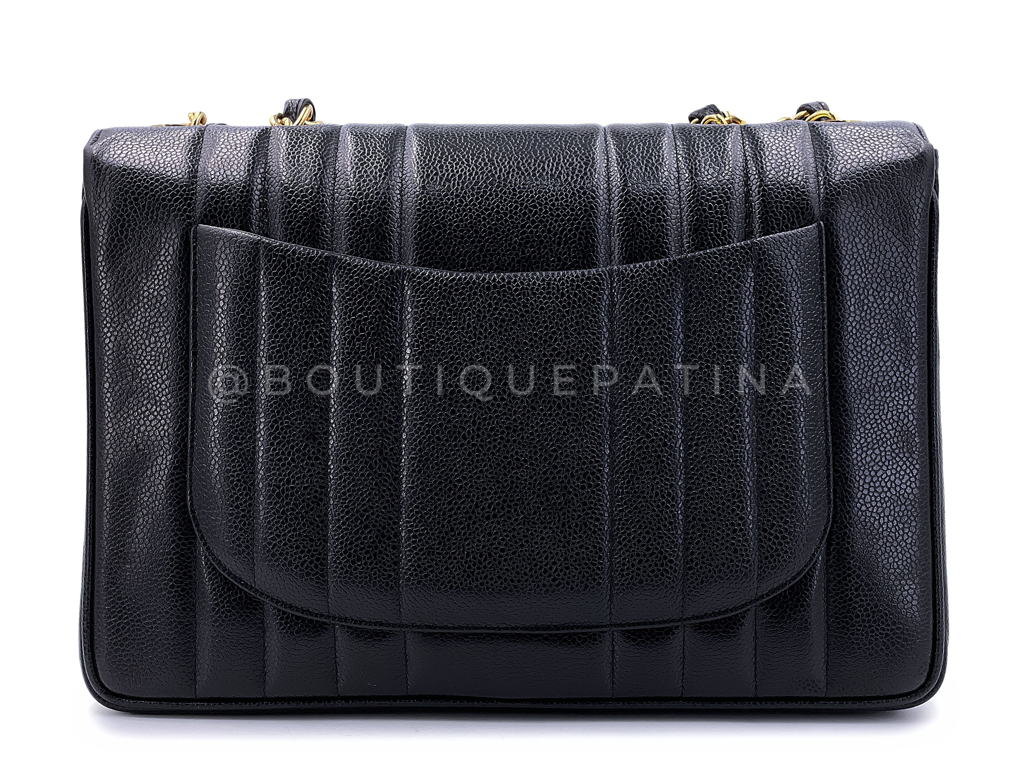 Chanel Vintage Black Caviar Mademoiselle Jumbo Classic Flap Bag 24k GHW - Image 5