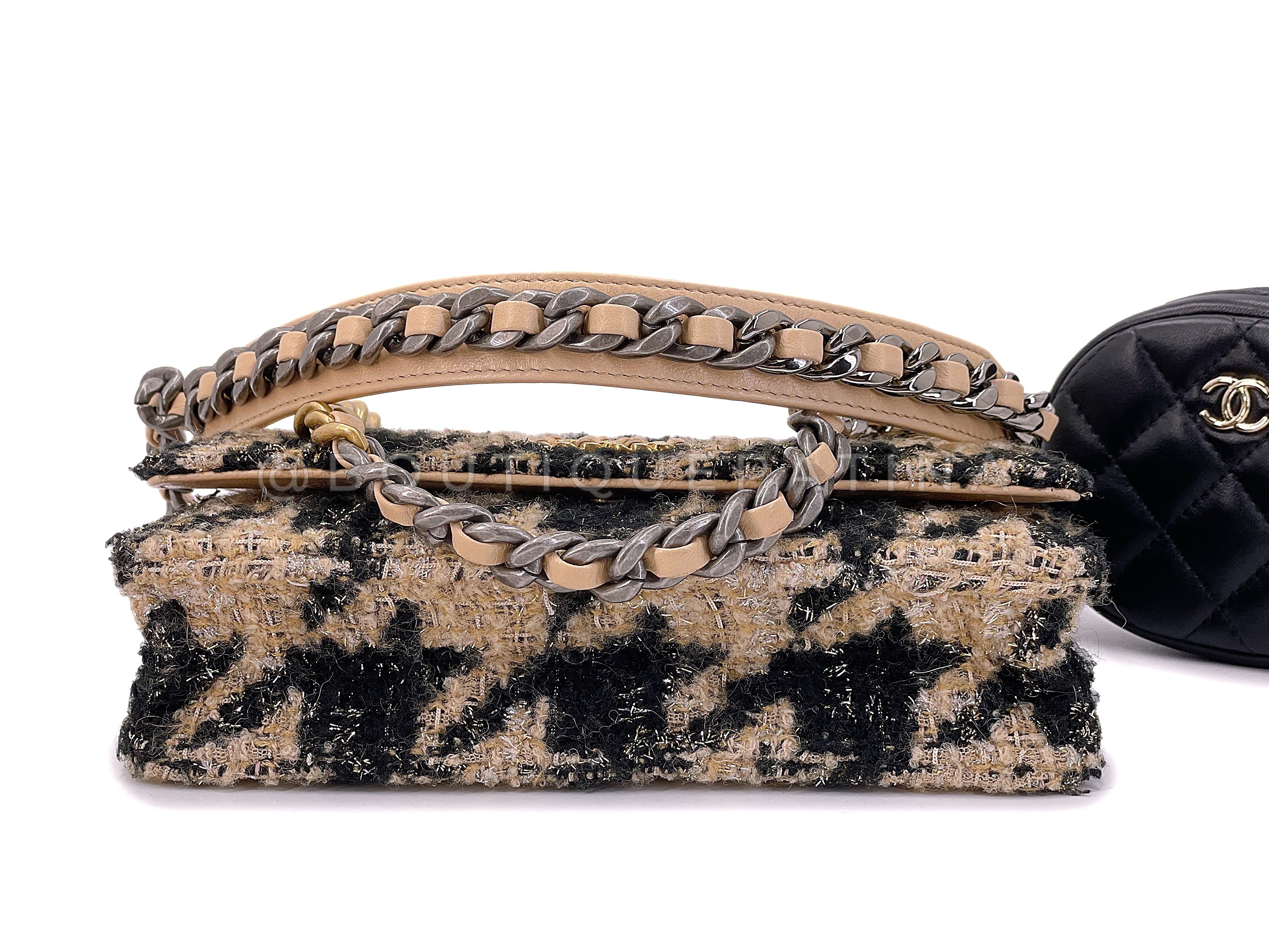 Chanel 19 19K Beige-Black Houndstooth Wallet on Chain WOC Bag Set JV3 - Image 6