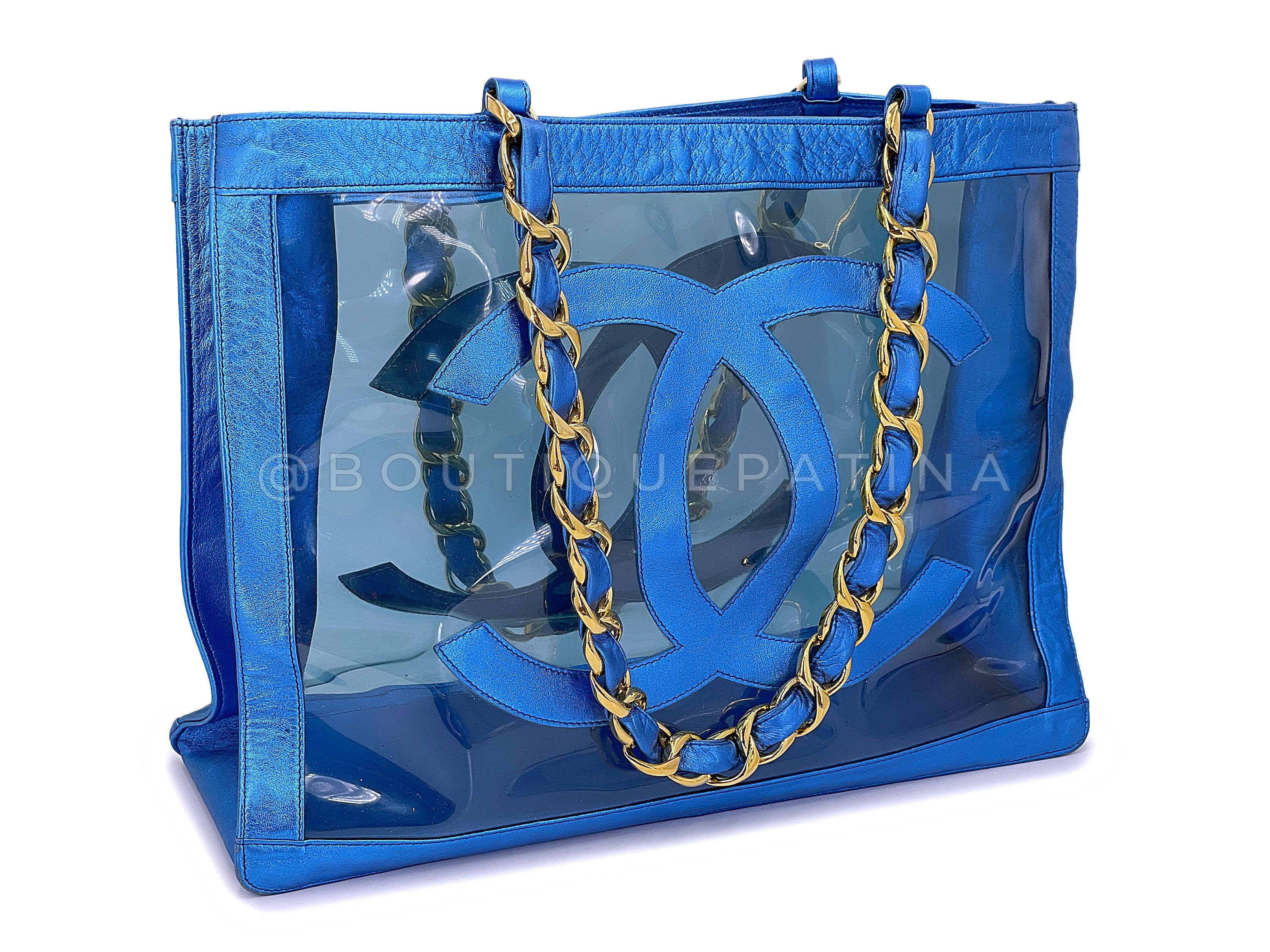 Rare Chanel 1995 "Barbie Collection" Metallic Blue Clear Tote Bag 24k GHW - Image 2