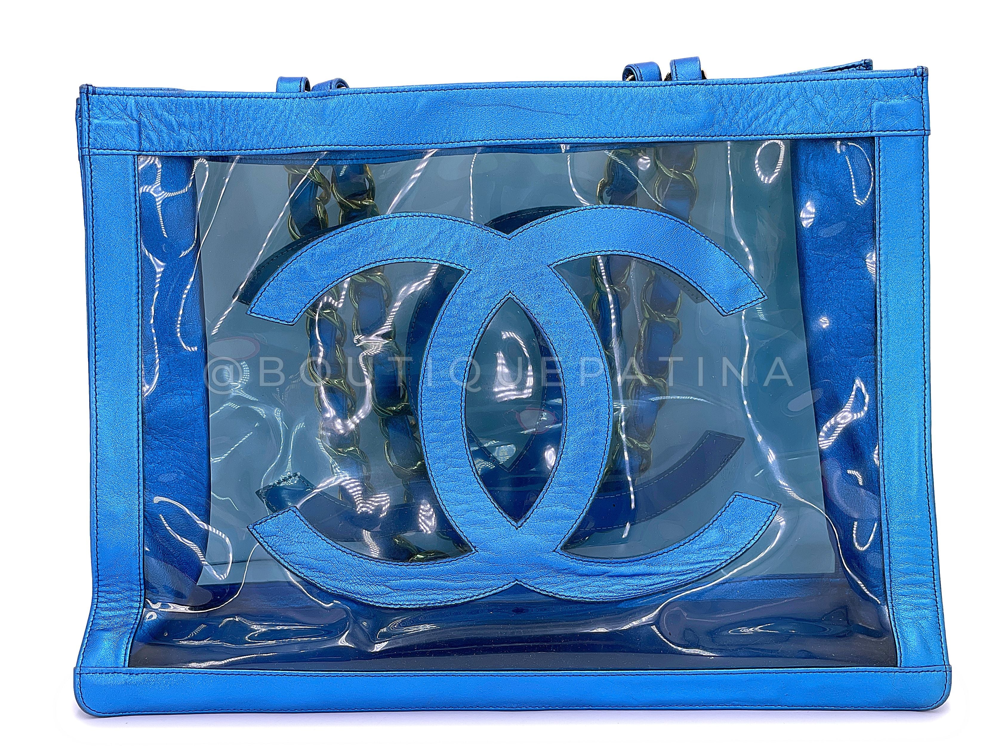 Rare Chanel 1995 "Barbie Collection" Metallic Blue Clear Tote Bag 24k GHW - Image 5