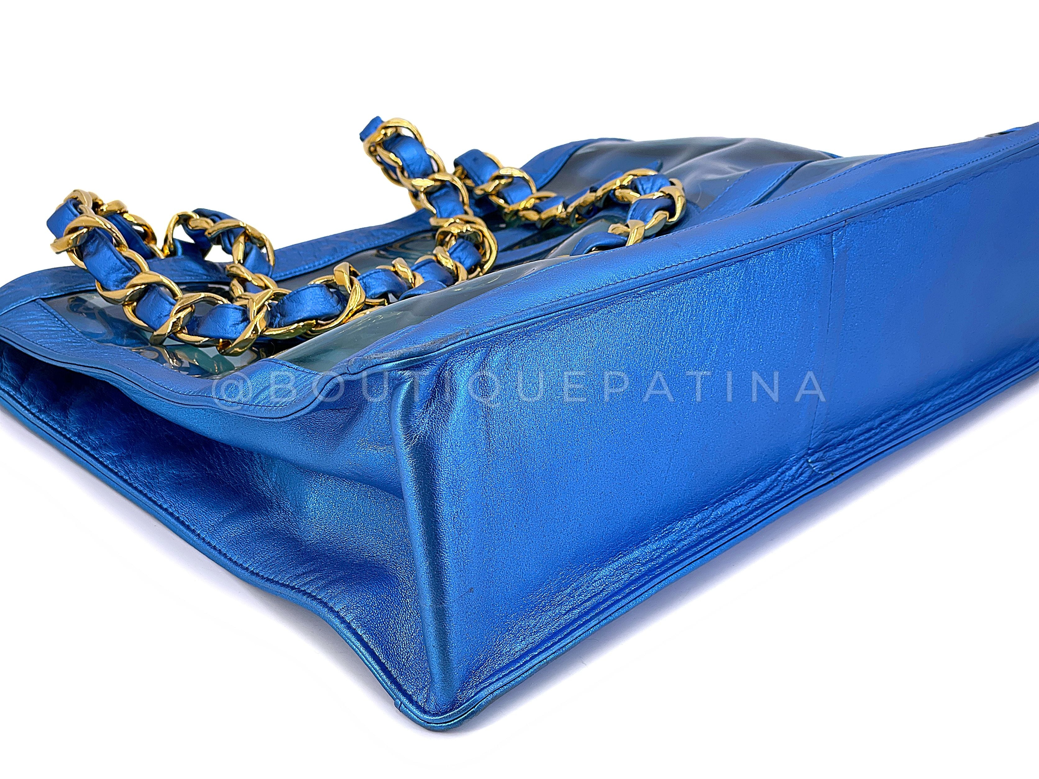 Rare Chanel 1995 "Barbie Collection" Metallic Blue Clear Tote Bag 24k GHW - Image 7