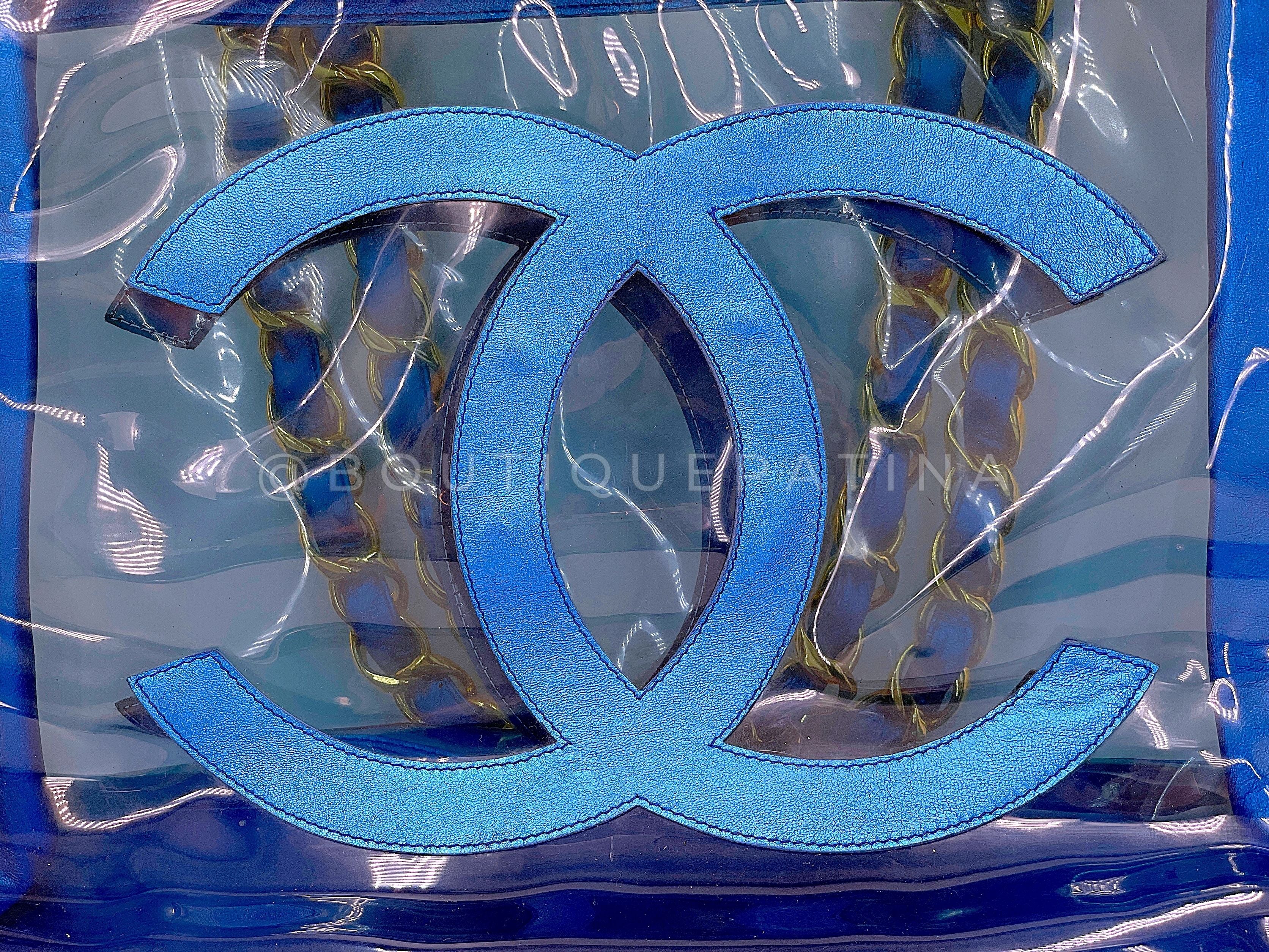 Rare Chanel 1995 "Barbie Collection" Metallic Blue Clear Tote Bag 24k GHW - Image 8
