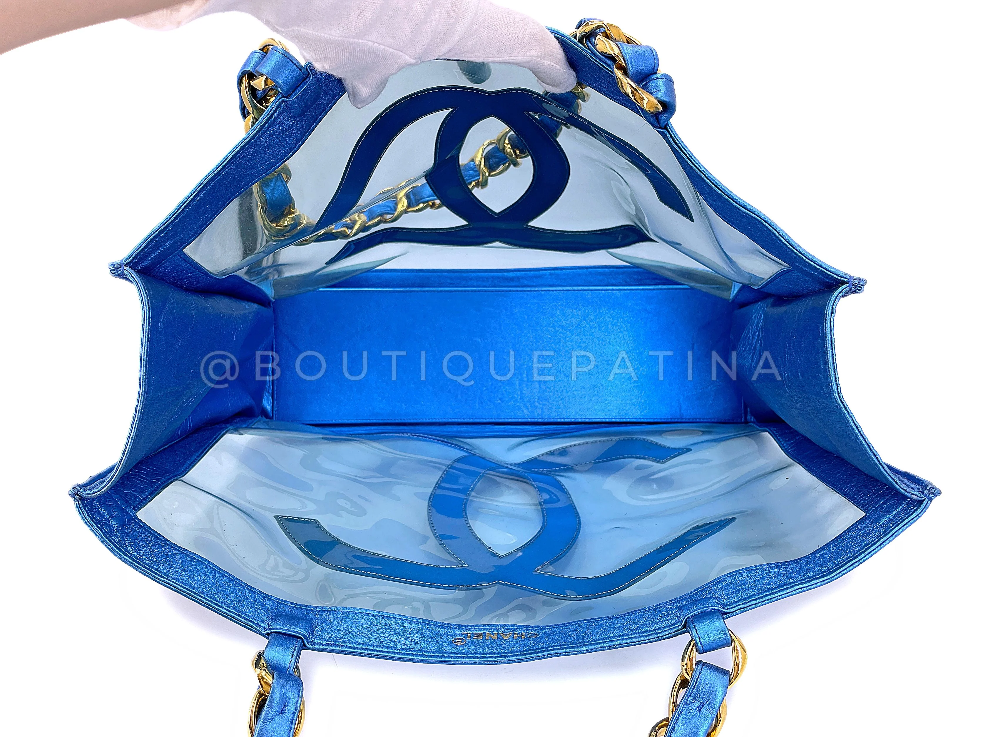 Rare Chanel 1995 "Barbie Collection" Metallic Blue Clear Tote Bag 24k GHW - Image 9
