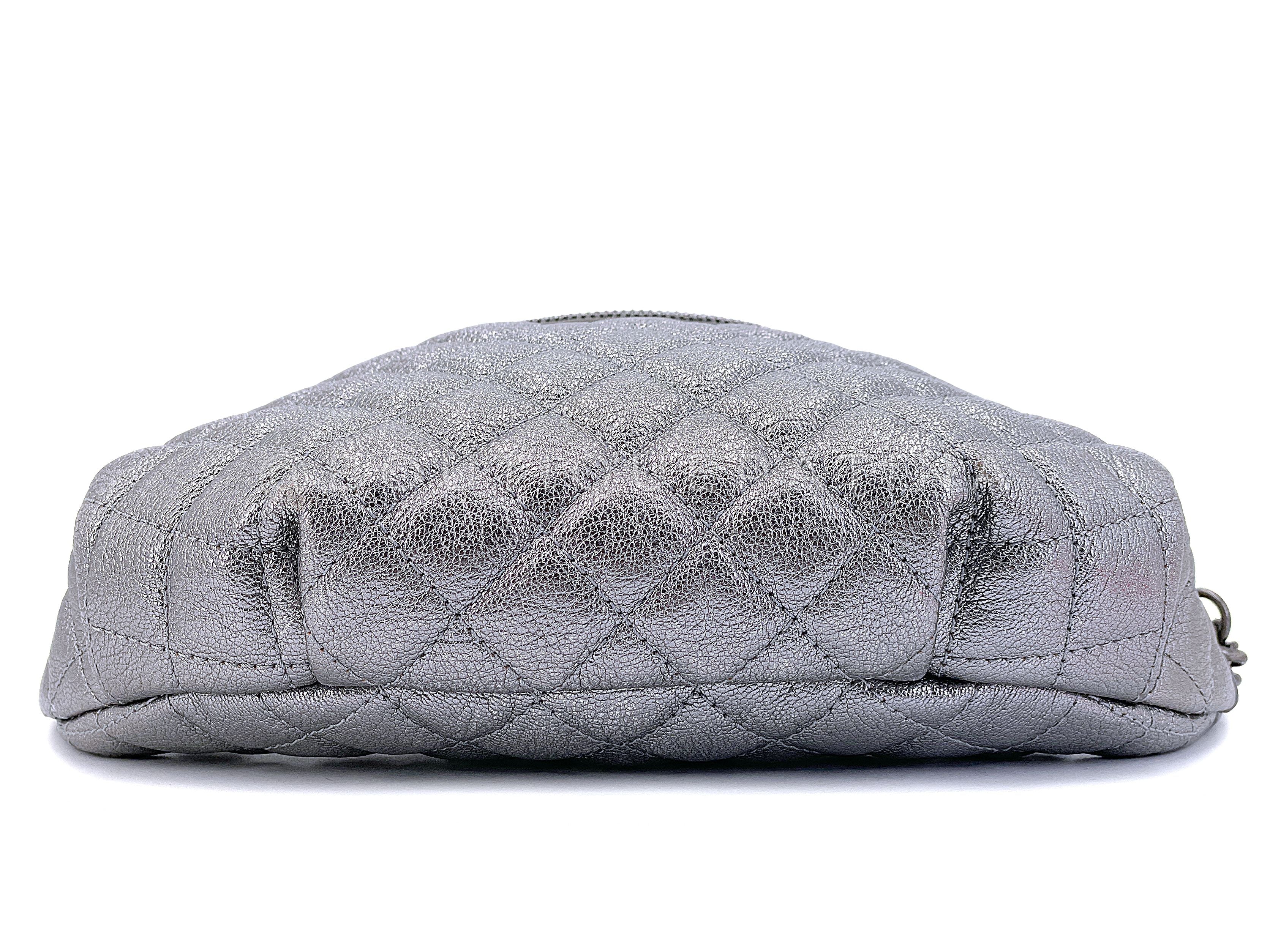 Chanel Silver Metallic Grained Calfskin Banane Fanny Pack Bag RHW - Image 4