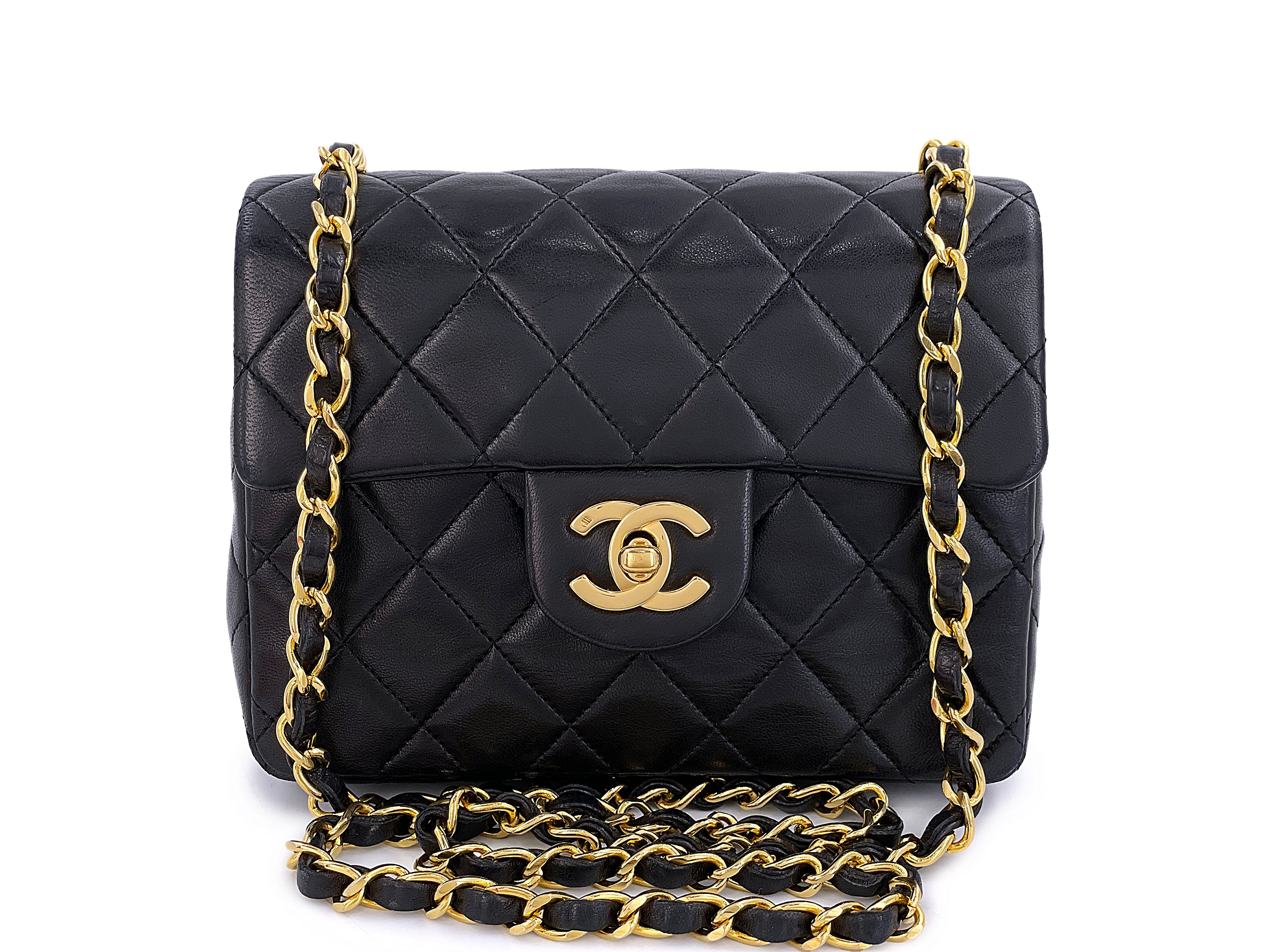 Chanel Vintage Black Square Mini Flap Bag 24k GHW Lambskin Y3G