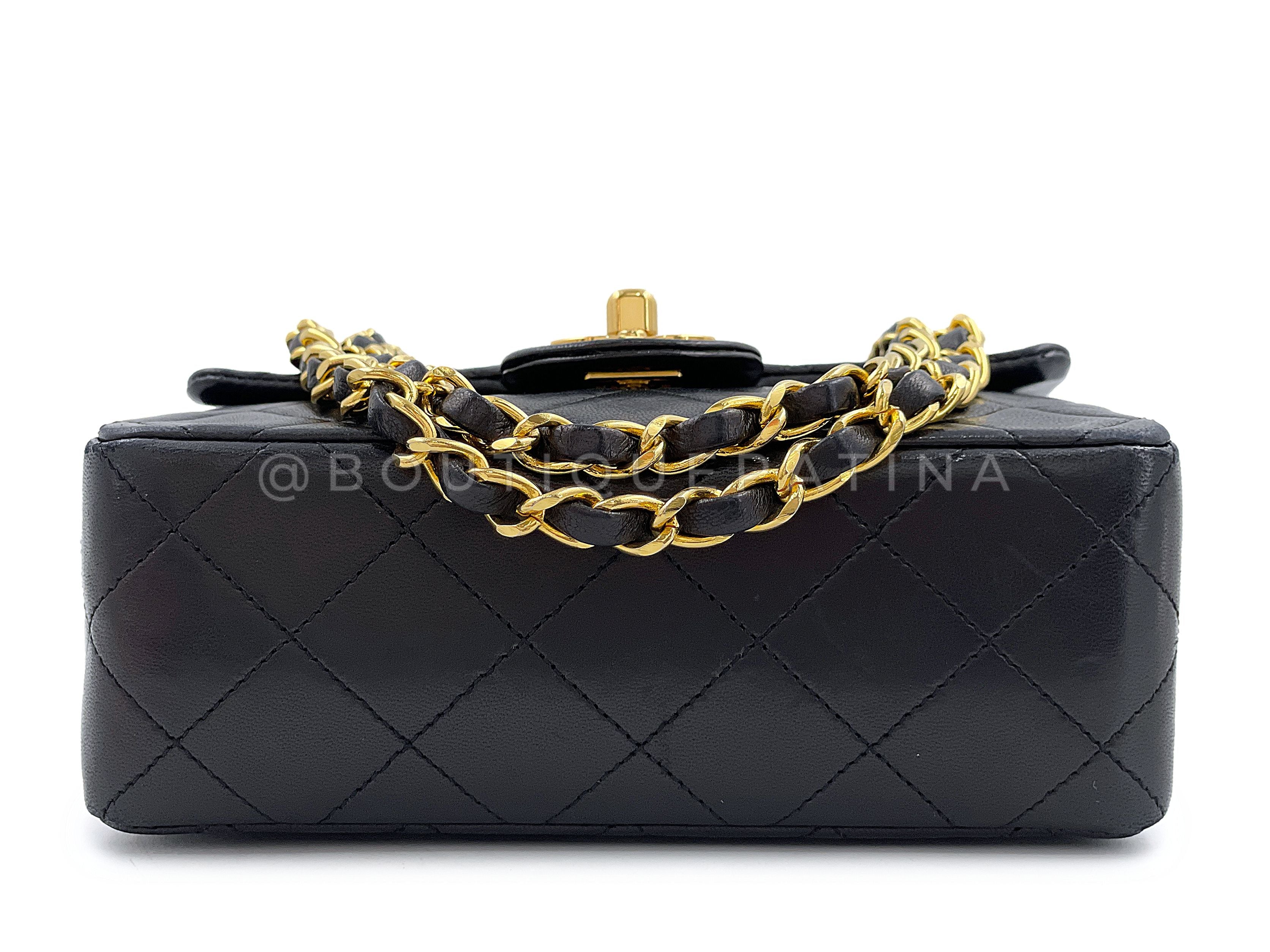 Chanel Vintage Black Square Mini Flap Bag 24k GHW Lambskin Y3G - Image 6
