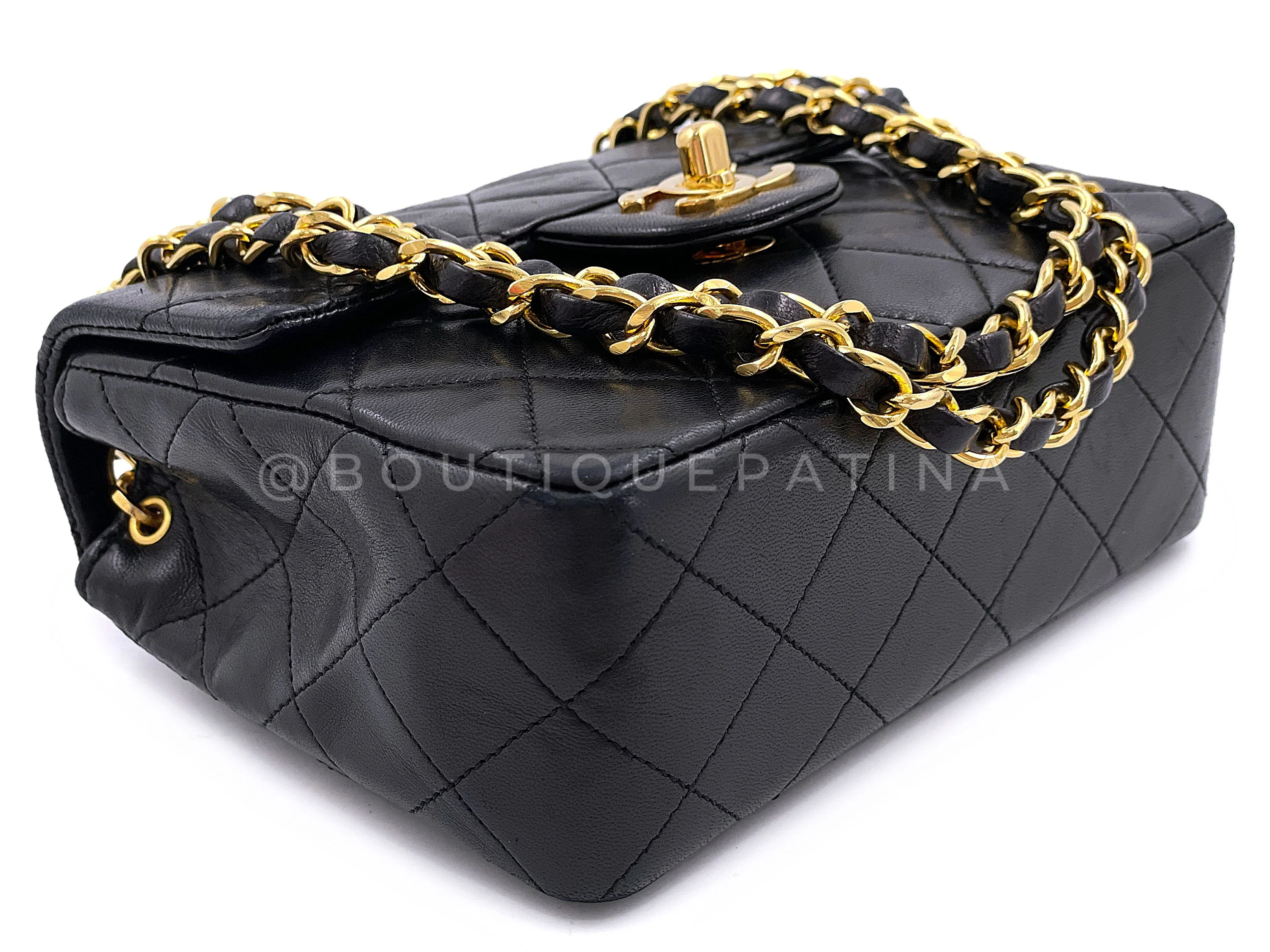Chanel Vintage Black Square Mini Flap Bag 24k GHW Lambskin Y3G - Image 7
