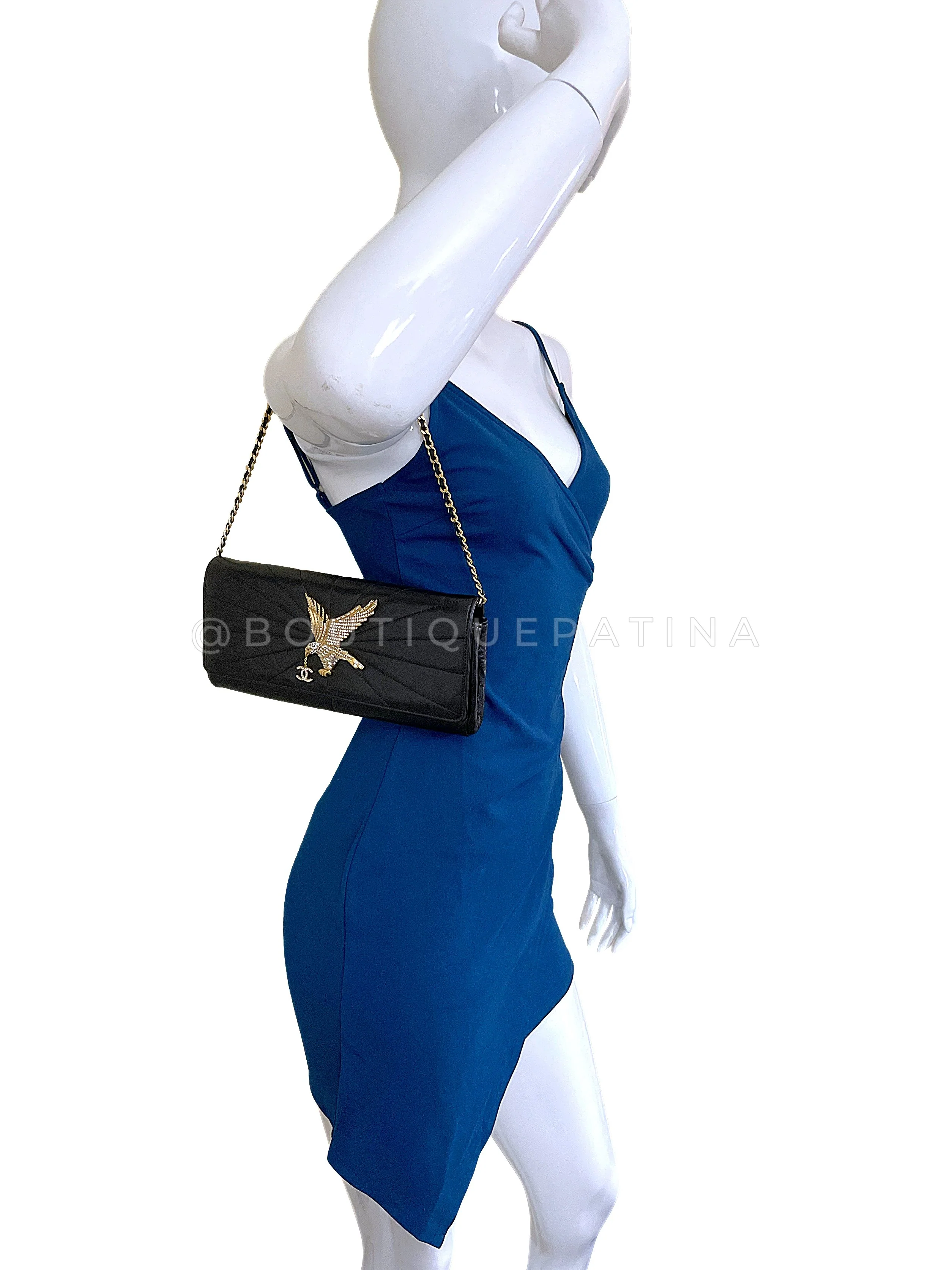 Chanel 01P Vintage Imperial Eagle Hawk Clutch on Chain Flap Bag 24k GHW - Image 14