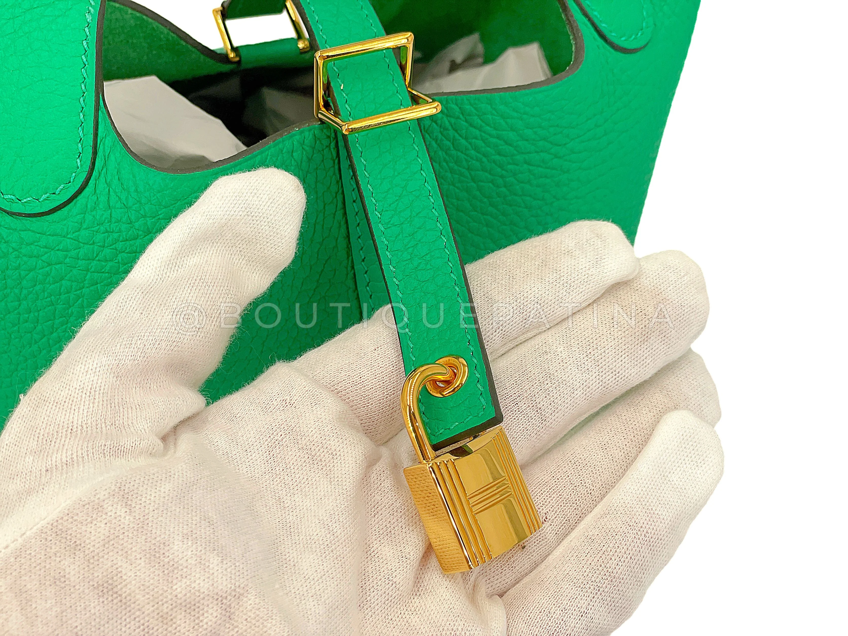 Hermes Green Picotin Lock 18 PM Bambou Bamboo Bag 24k GHW Gold LE4 - Image 10