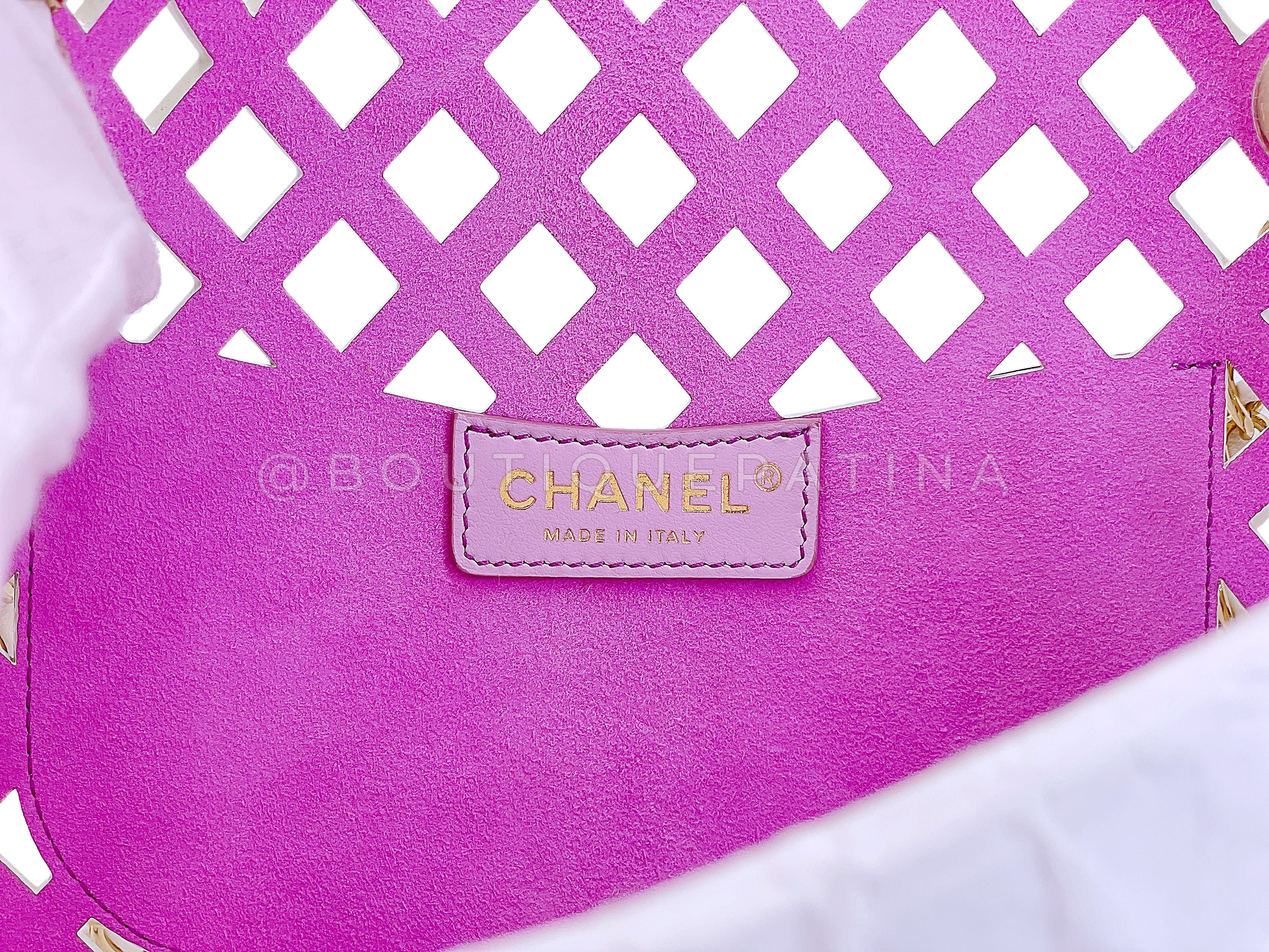 Chanel White Pink Diamond Cutout See Through Medium Flap Bag GHW F6M - Image 12