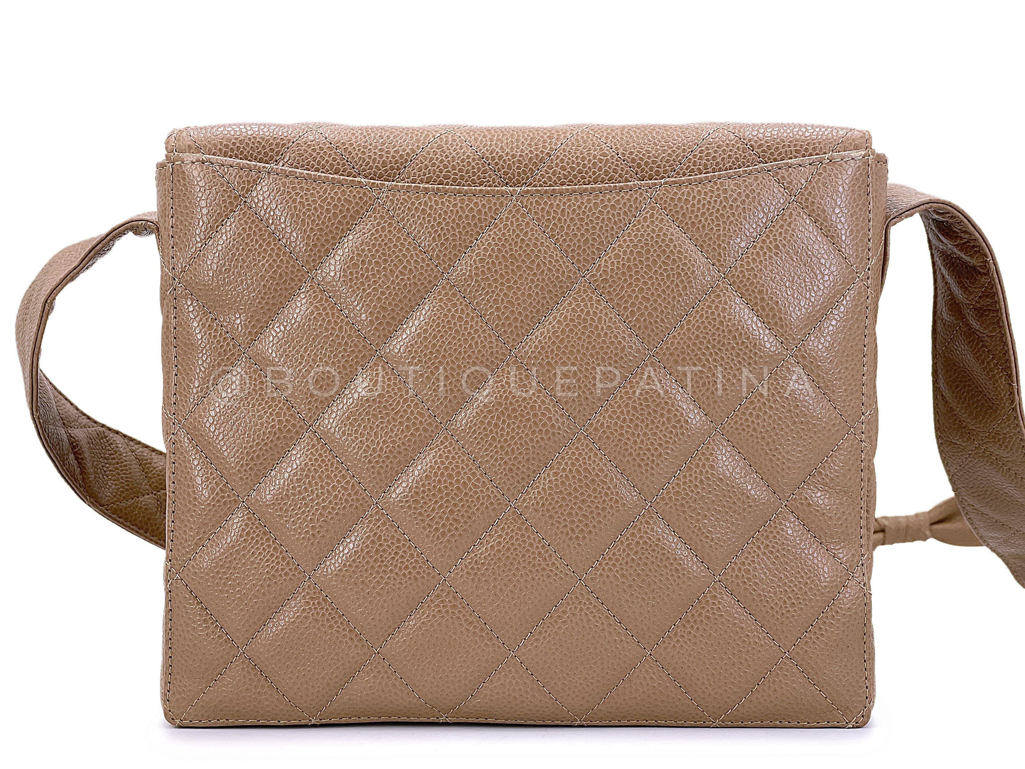 Rare Chanel 1996 Taupe Beige Caviar Quilted Box Camera Bag 24k GHW - Image 5
