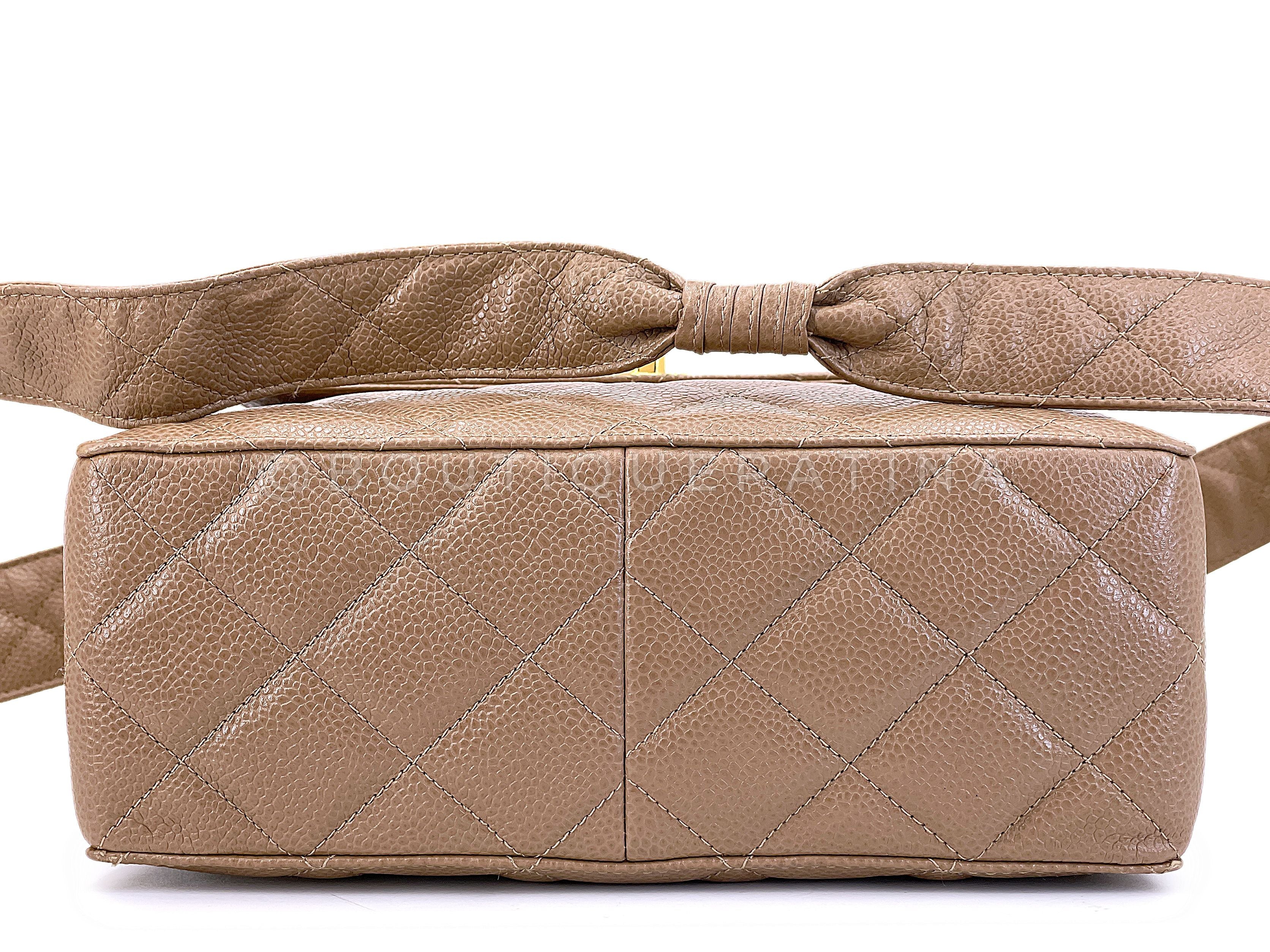 Rare Chanel 1996 Taupe Beige Caviar Quilted Box Camera Bag 24k GHW - Image 6