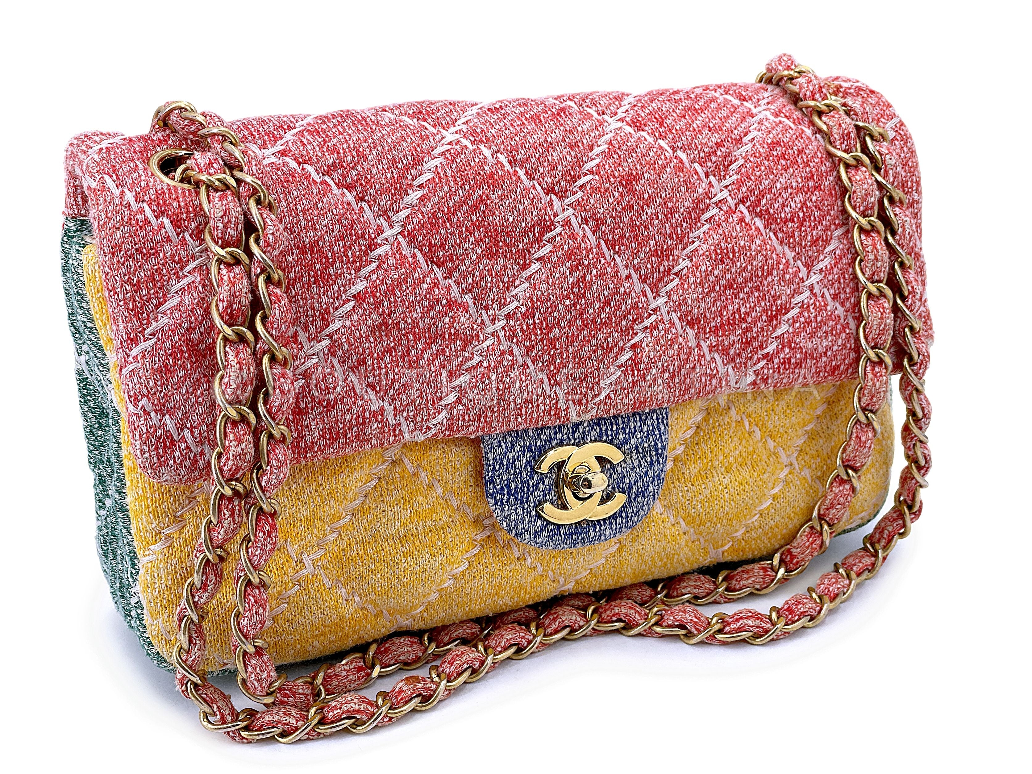 Chanel Color Block Quilted Jersey Rainbow Flap Bag GHW J06 - Image 2