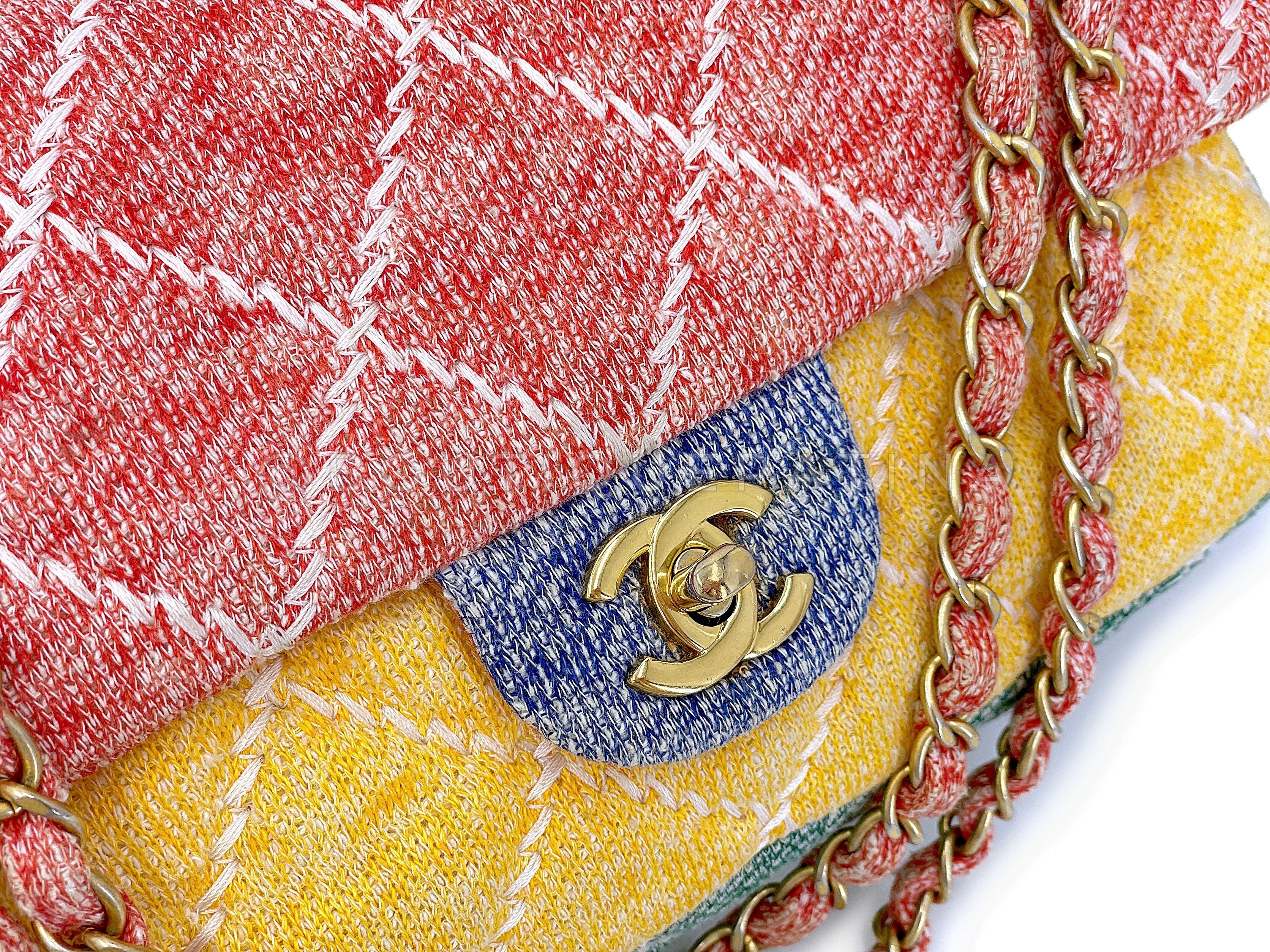 Chanel Color Block Quilted Jersey Rainbow Flap Bag GHW J06 - Image 8
