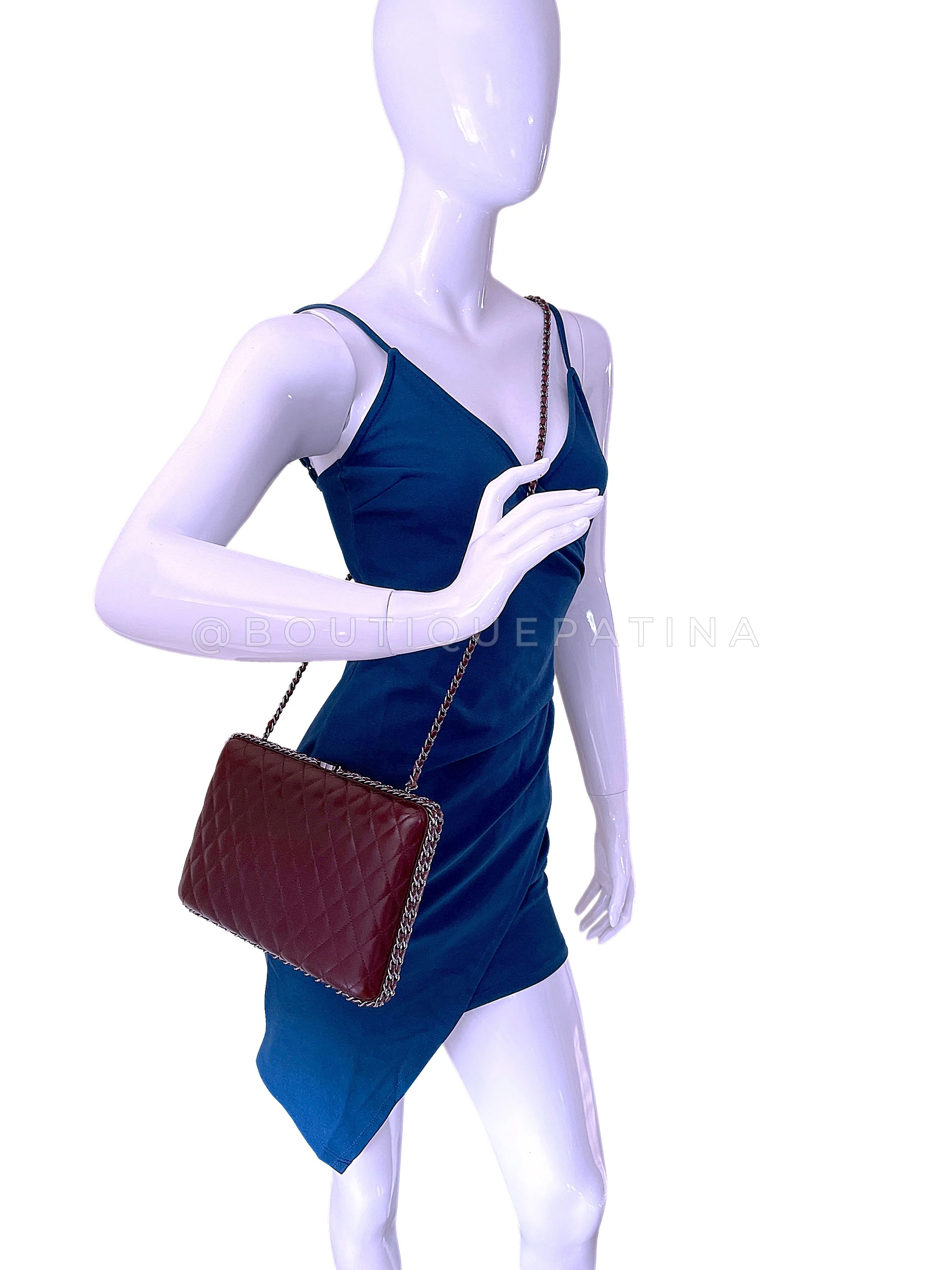 Chanel 2012 Bordeaux Burgundy Oversizsed Hard Quilted Chain Around Clutch Bag RHW - Image 13