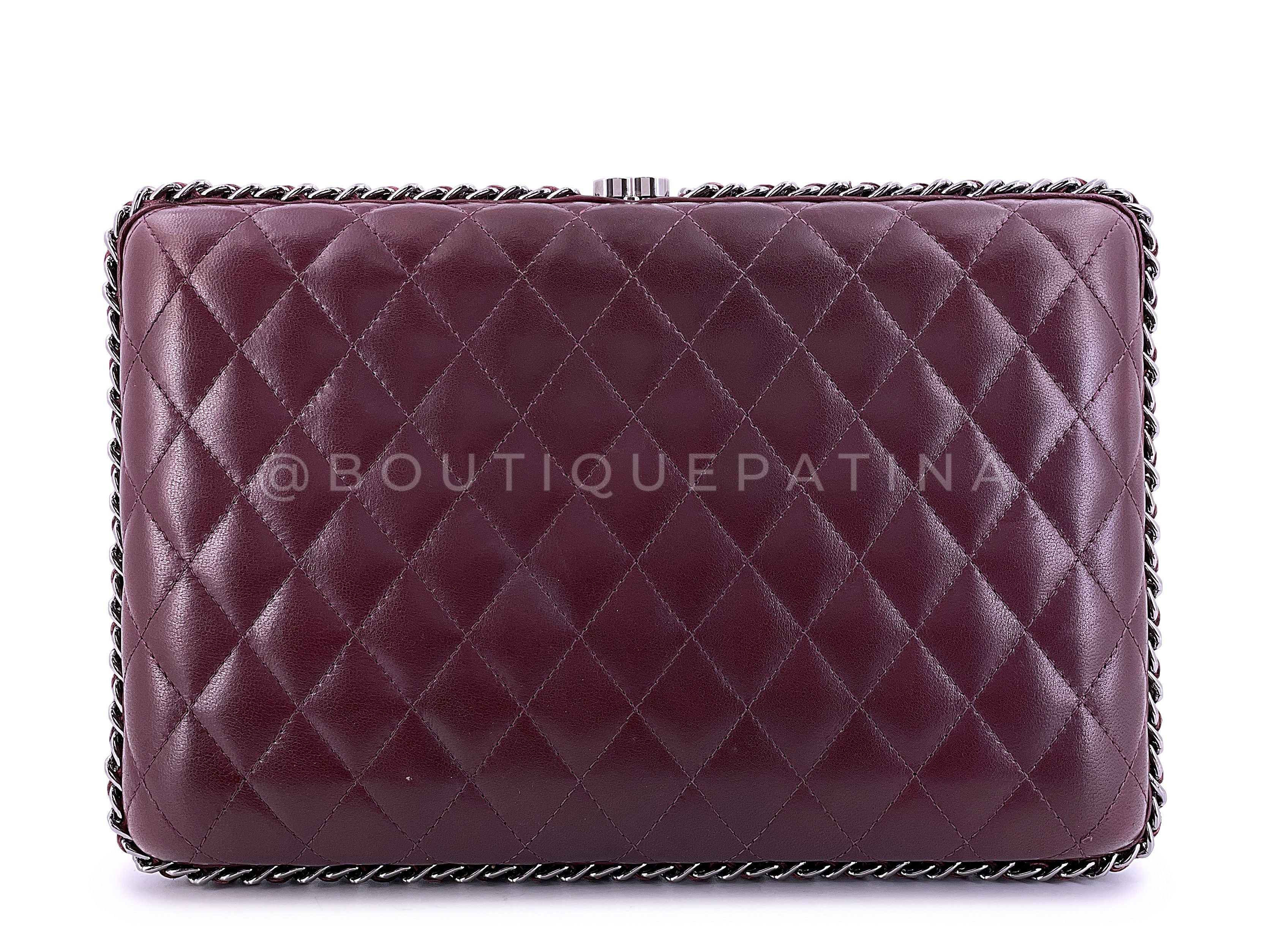 Chanel 2012 Bordeaux Burgundy Oversizsed Hard Quilted Chain Around Clutch Bag RHW - Image 2
