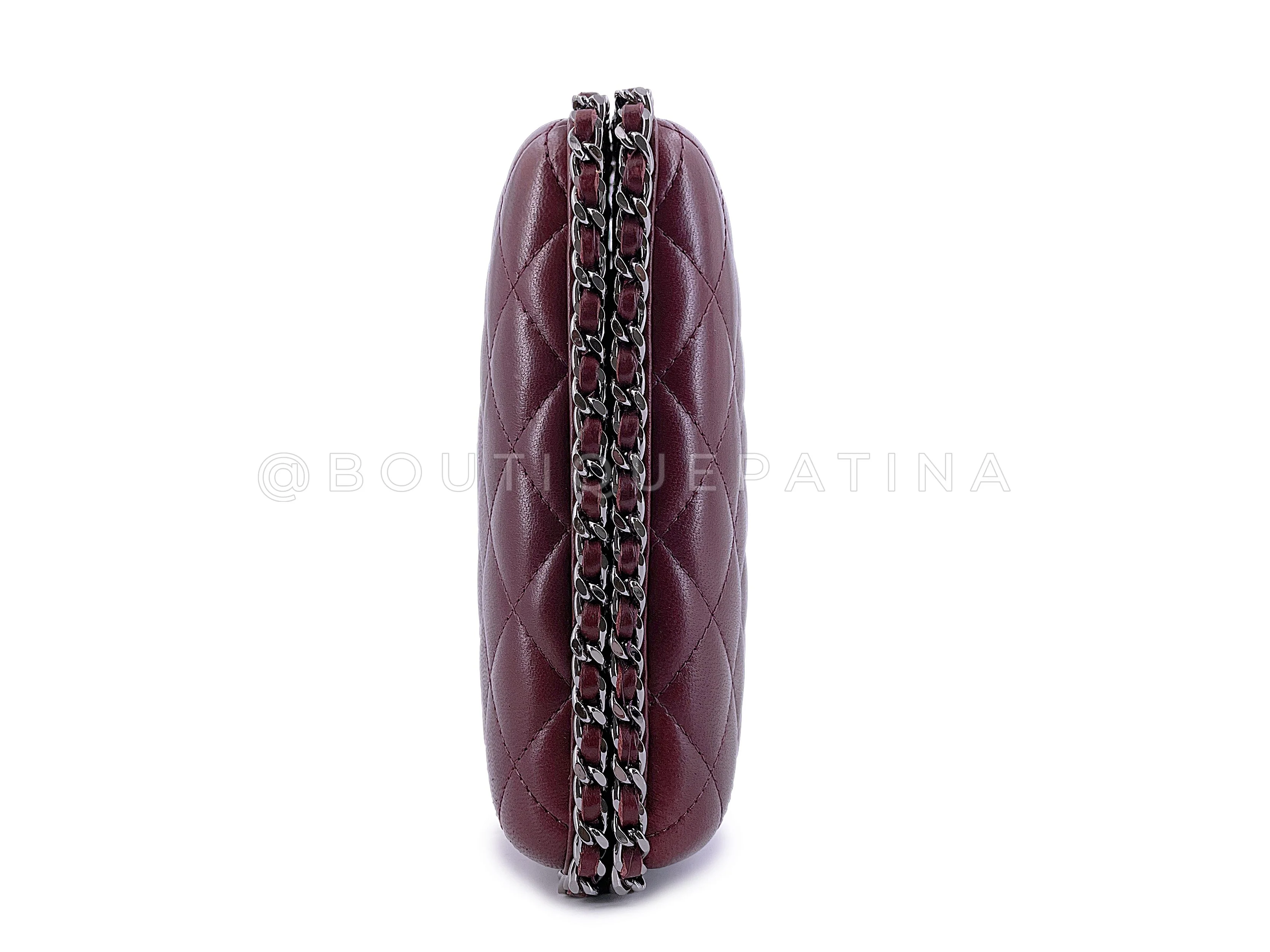 Chanel 2012 Bordeaux Burgundy Oversizsed Hard Quilted Chain Around Clutch Bag RHW - Image 4