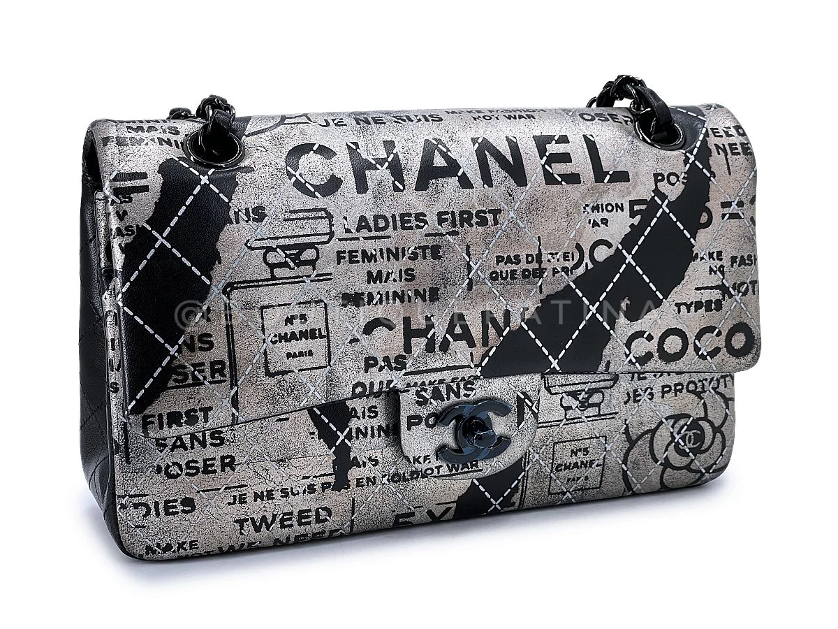 Chanel 2015 Graffiti Newspaper Medium Classic Double Flap Bag So Black XW0 - Image 3