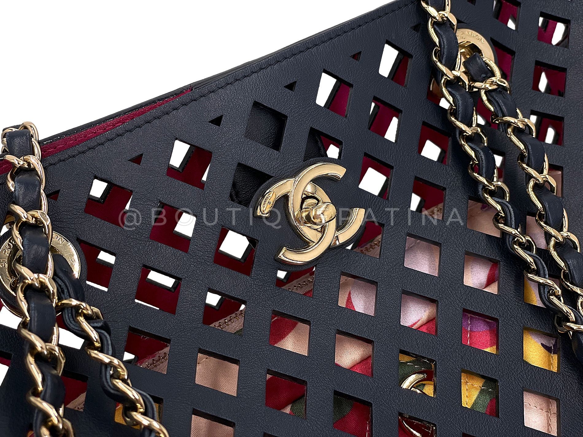 Chanel Black Fuchsia Pink Diamond Cutout Shopper Tote Bag 4FE - Image 10