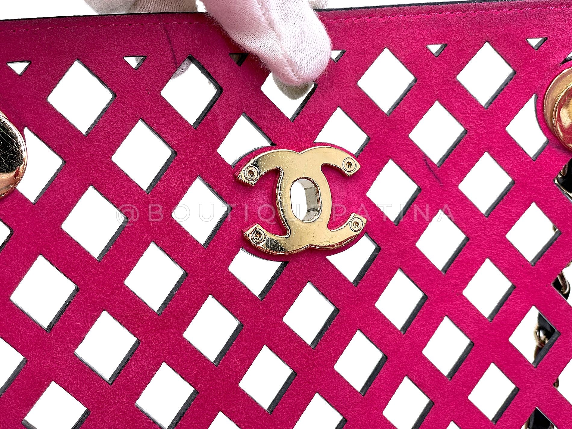 Chanel Black Fuchsia Pink Diamond Cutout Shopper Tote Bag 4FE - Image 11