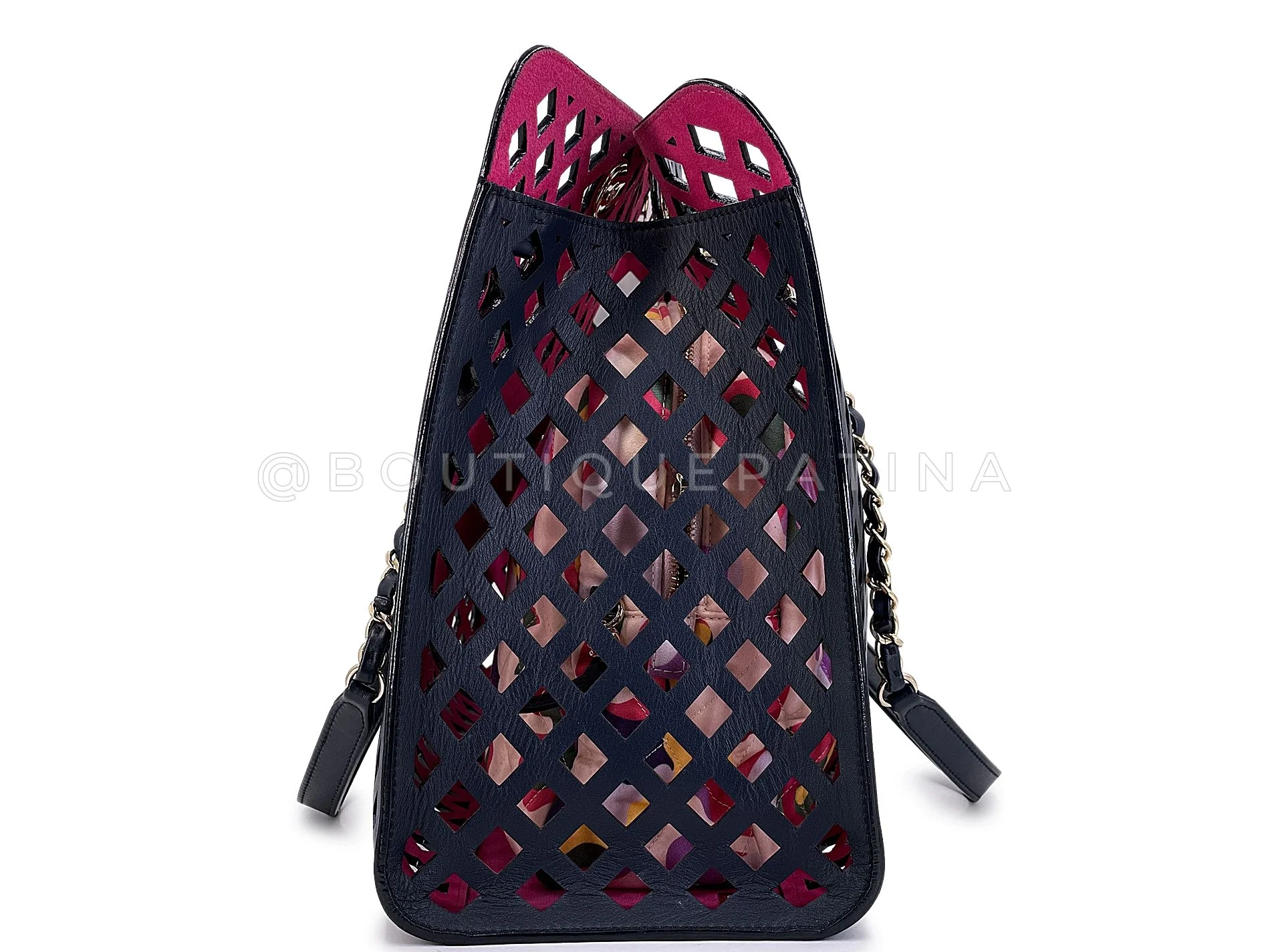 Chanel Black Fuchsia Pink Diamond Cutout Shopper Tote Bag 4FE - Image 6