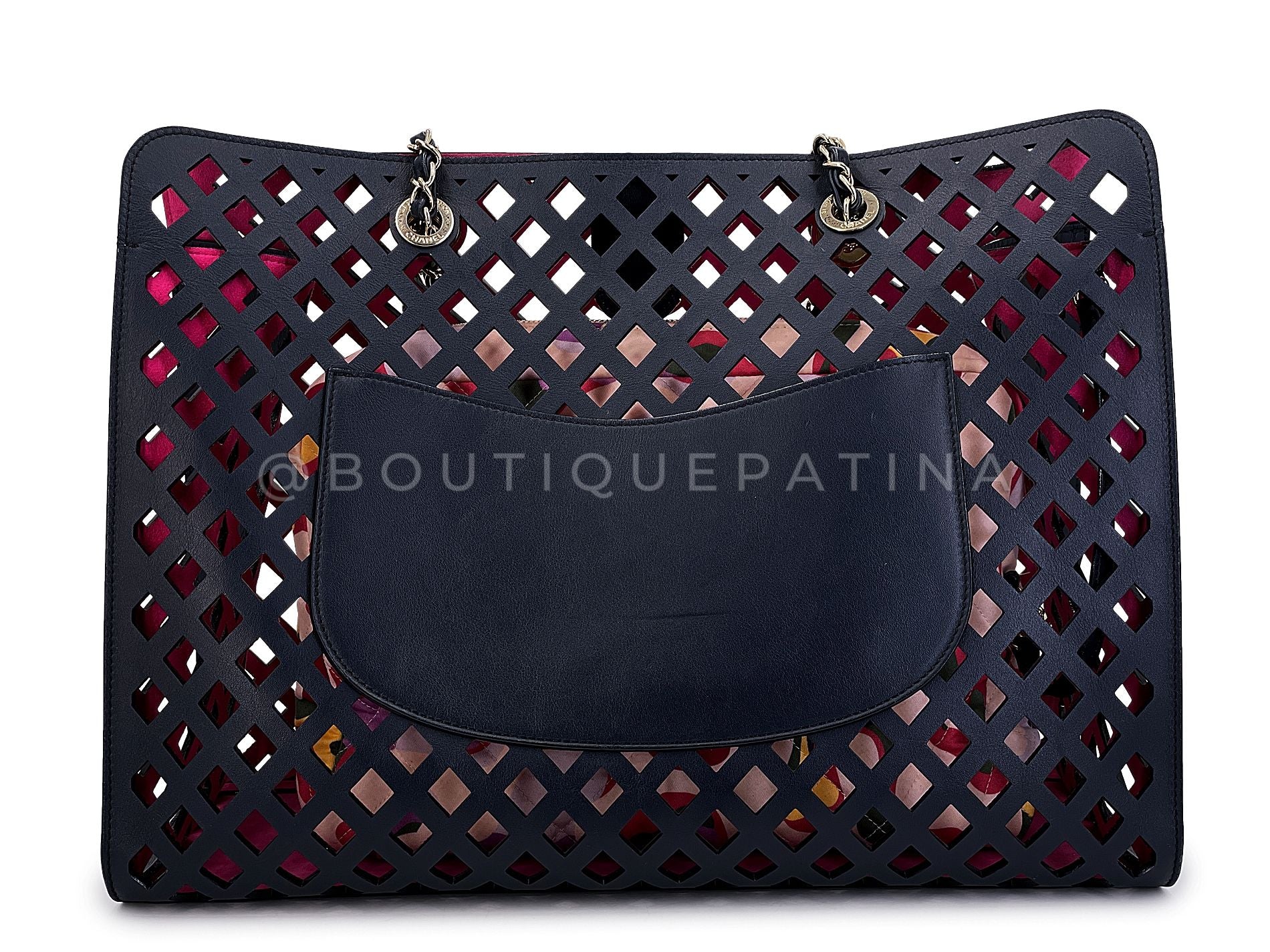 Chanel Black Fuchsia Pink Diamond Cutout Shopper Tote Bag 4FE - Image 7