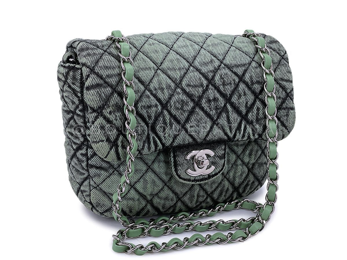 Chanel 2019 Denimpressions Green Washed Quilted Denim Crossbody Flap Bag RHW - Image 2