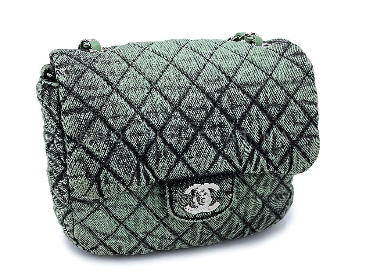 Chanel 2019 Denimpressions Green Washed Quilted Denim Crossbody Flap Bag RHW - Image 3