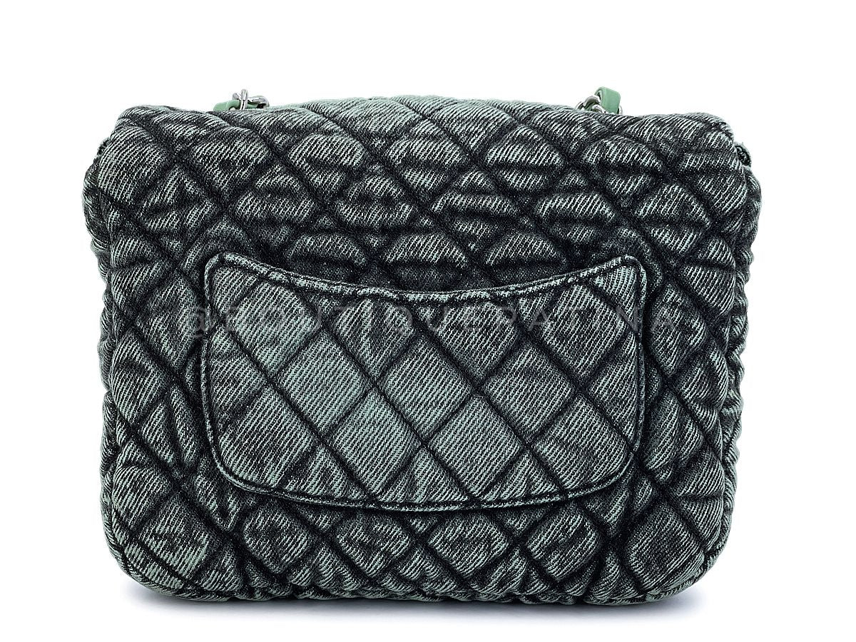 Chanel 2019 Denimpressions Green Washed Quilted Denim Crossbody Flap Bag RHW - Image 5