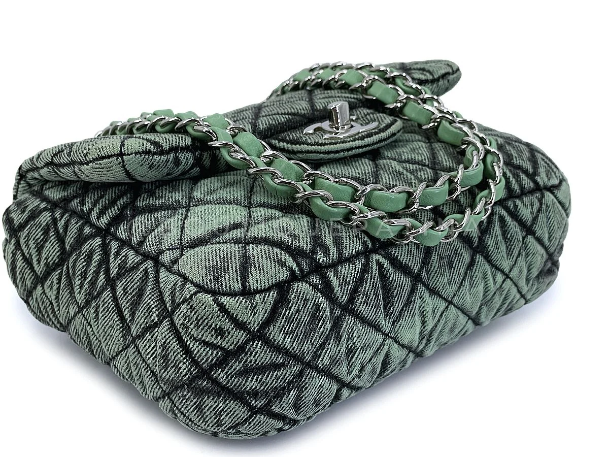 Chanel 2019 Denimpressions Green Washed Quilted Denim Crossbody Flap Bag RHW - Image 7