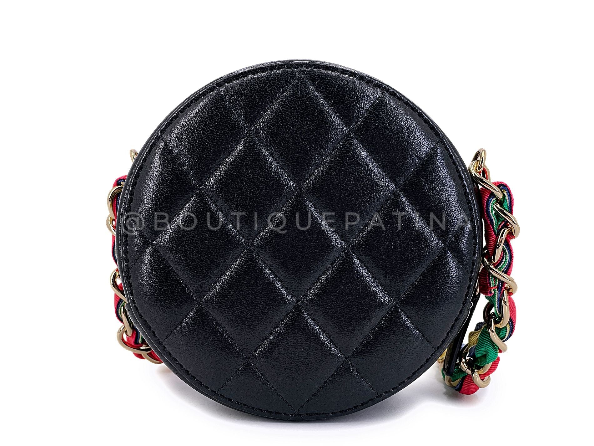 Chanel Black Ribbon Chain Infinity Round Crossbody Bag - Image 5