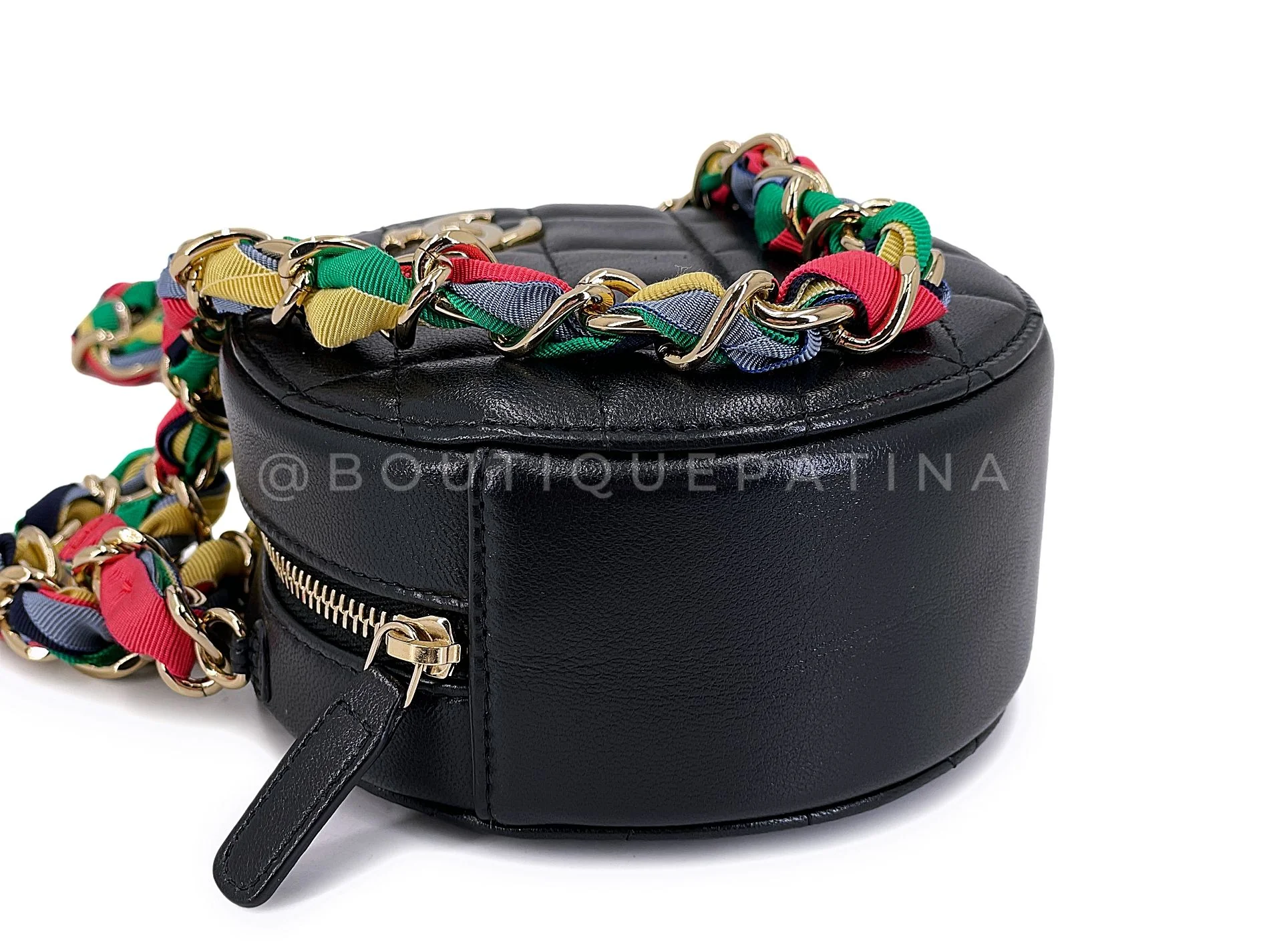 Chanel Black Ribbon Chain Infinity Round Crossbody Bag - Image 6