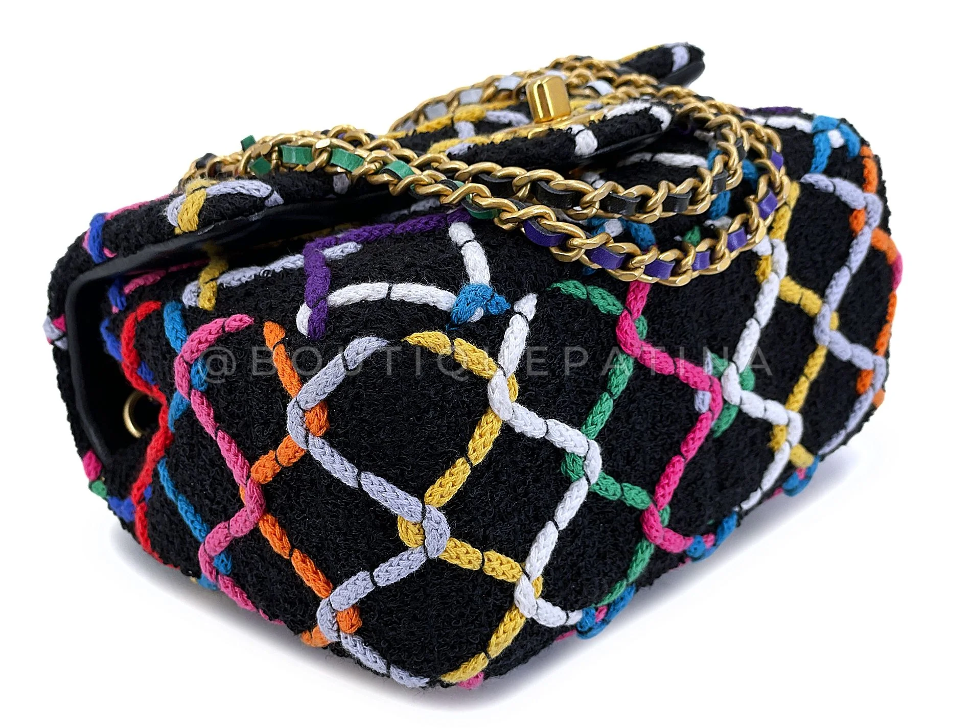 Chanel 2022 Rainbow Roped Square Mini Pearl Crush Flap Bag GHW - Image 7