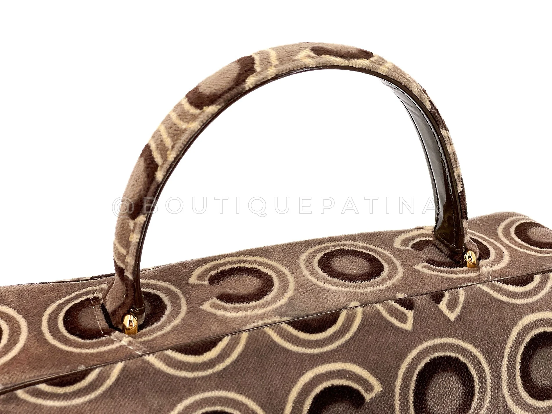 Rare Chanel 2002 Vintage Velvet COCO Retro Top Handle Bag 24 GHW BRT - Image 3