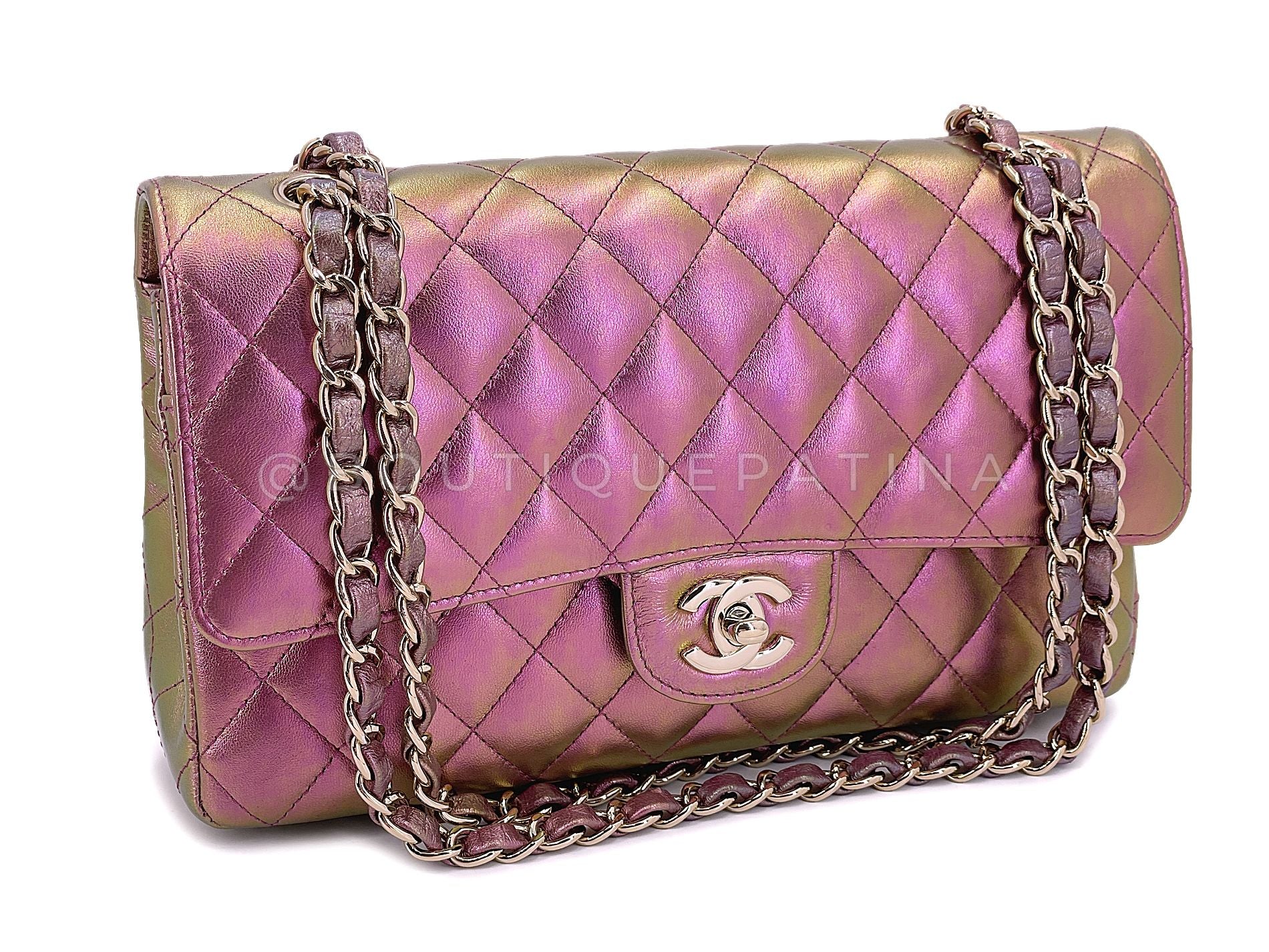 Chanel 20B Purple Pink Iridescent Rainbow Medium Classic Double Flap Bag GHW - Image 2