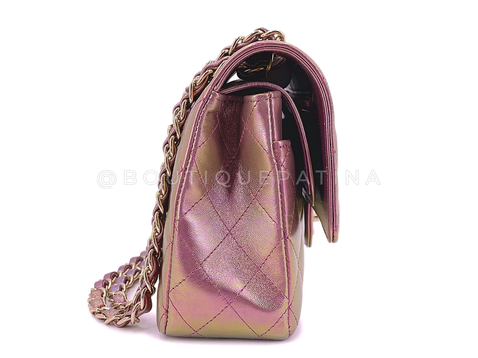 Chanel 20B Purple Pink Iridescent Rainbow Medium Classic Double Flap Bag GHW - Image 4