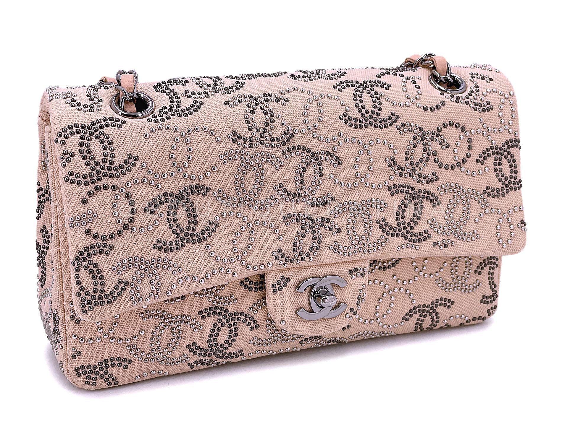 Chanel 2019 Pink Studded CCs Canvas Logomania Flap Bag RHW YA6 - Image 3