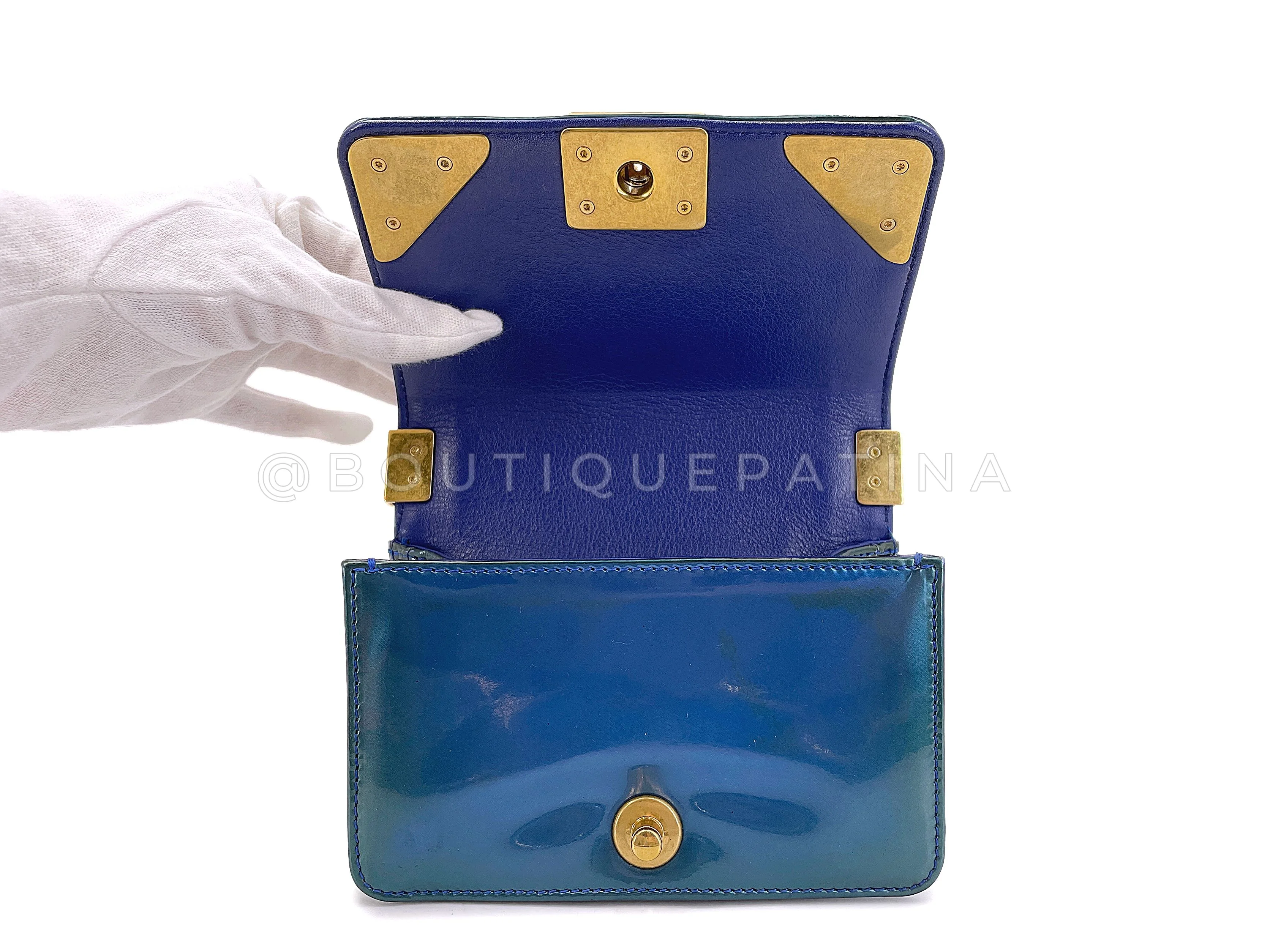 Chanel 13C Versailles Boy Mini Flap Bag Green Blue Patent GHW ROH - Image 10