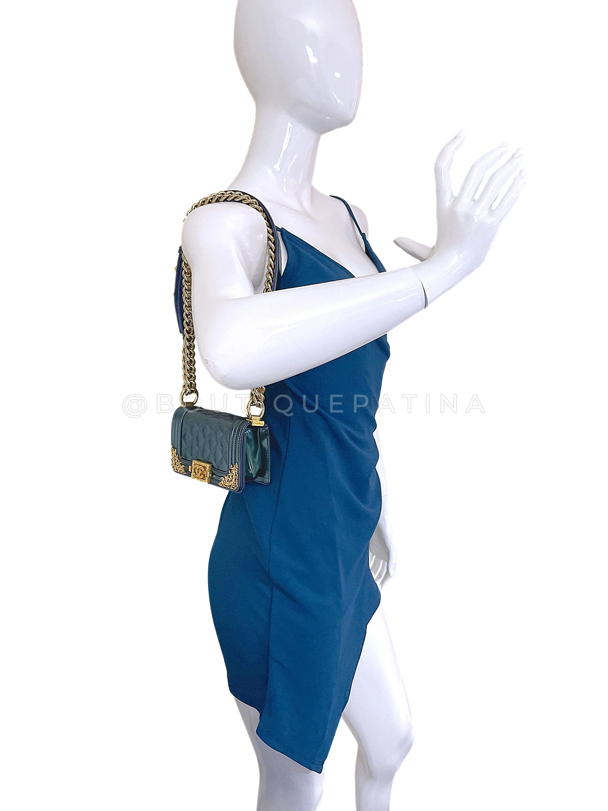 Chanel 13C Versailles Boy Mini Flap Bag Green Blue Patent GHW ROH - Image 16